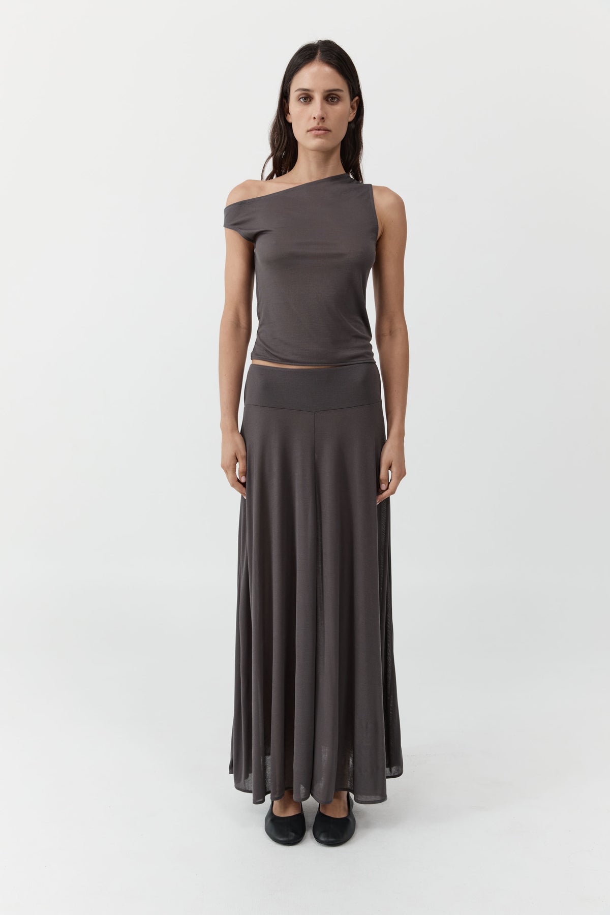 Fine Jersey Asymm Top - Soot