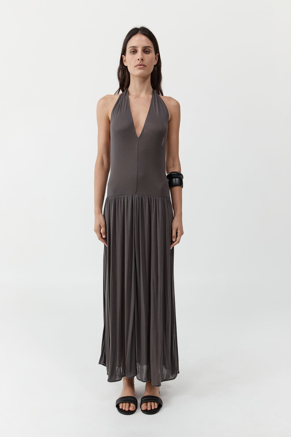 Fluid Jersey Halter Dress - Soot