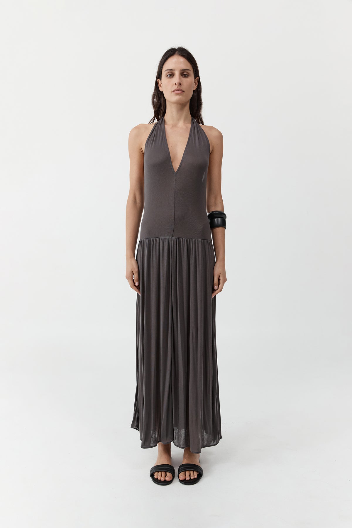 Fluid Jersey Halter Dress - Soot
