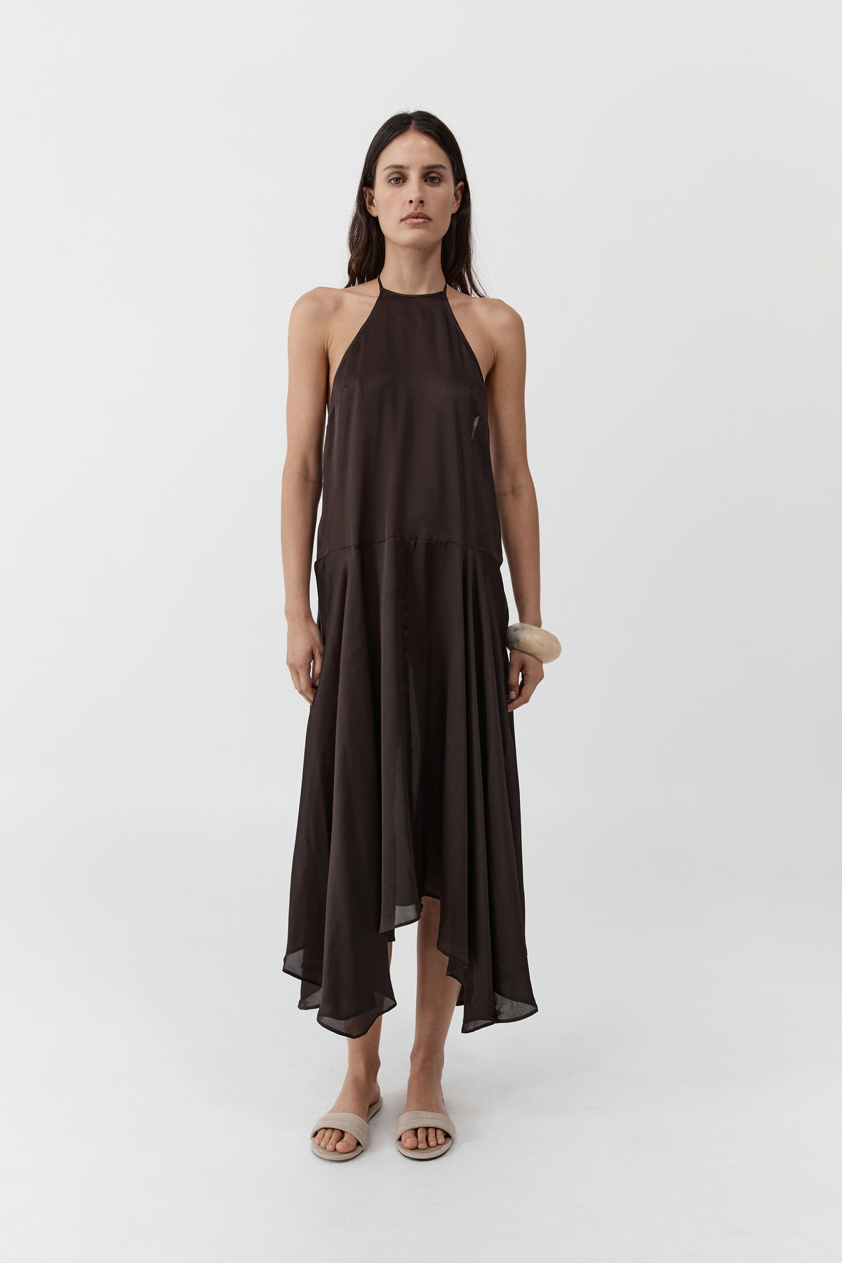 Silk Handkerchief Halter Dress - Bark