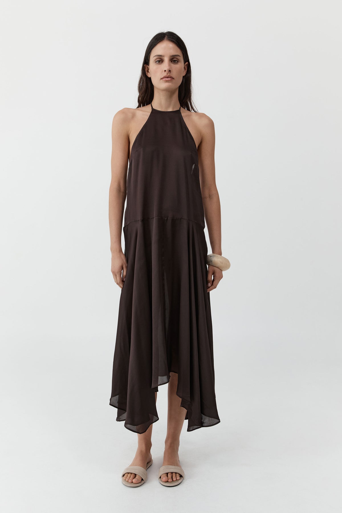 Silk Handkerchief Halter Dress - Bark