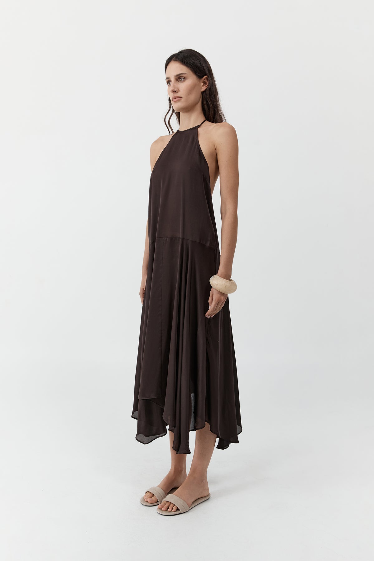 Silk Handkerchief Halter Dress - Bark