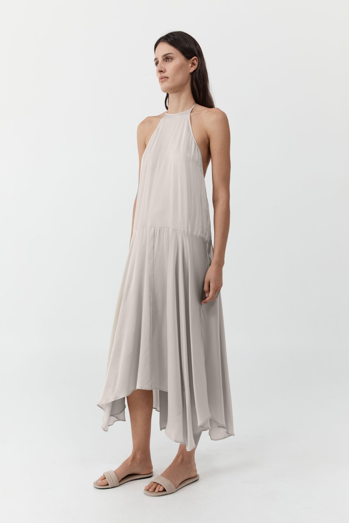 Silk Handkerchief Halter Dress - Stone