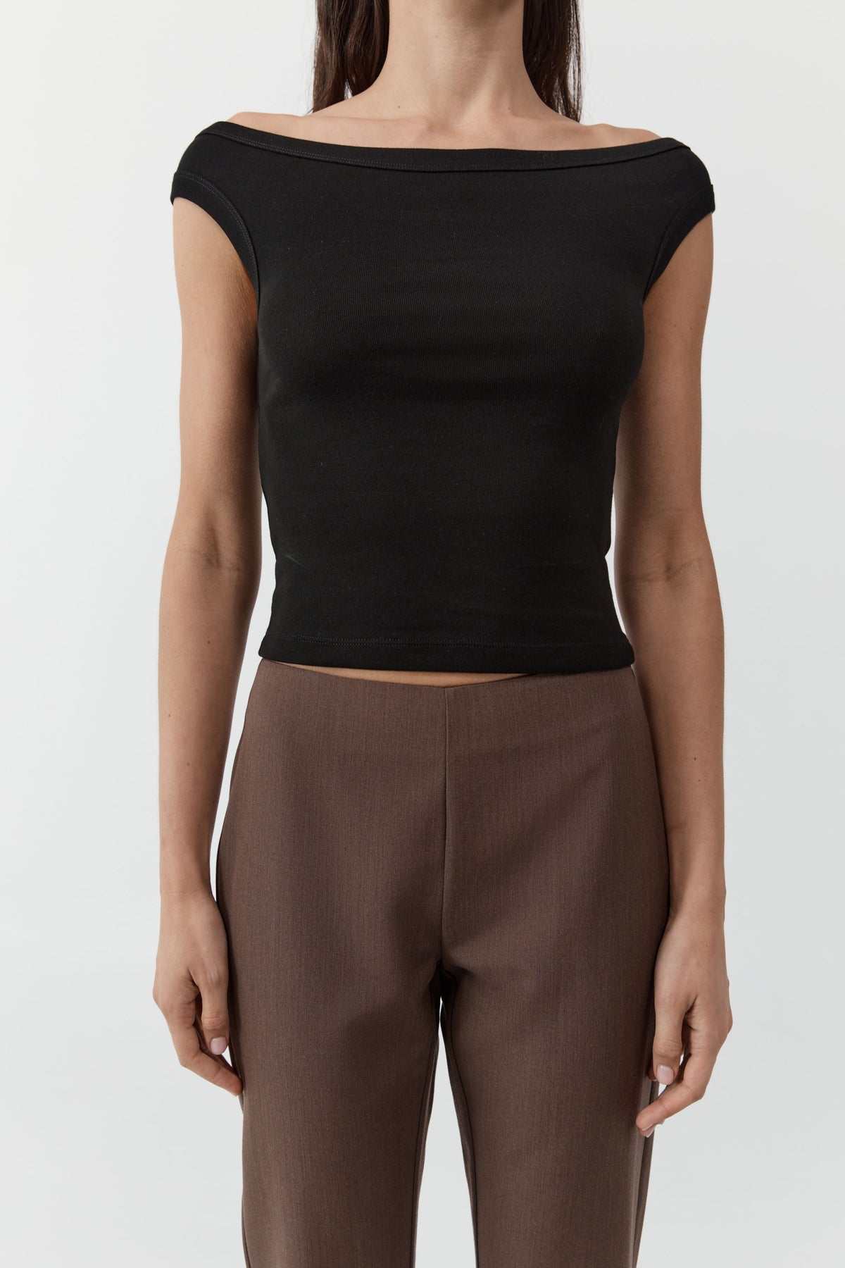 Organic Cotton Off Shoulder Top - Jet Black