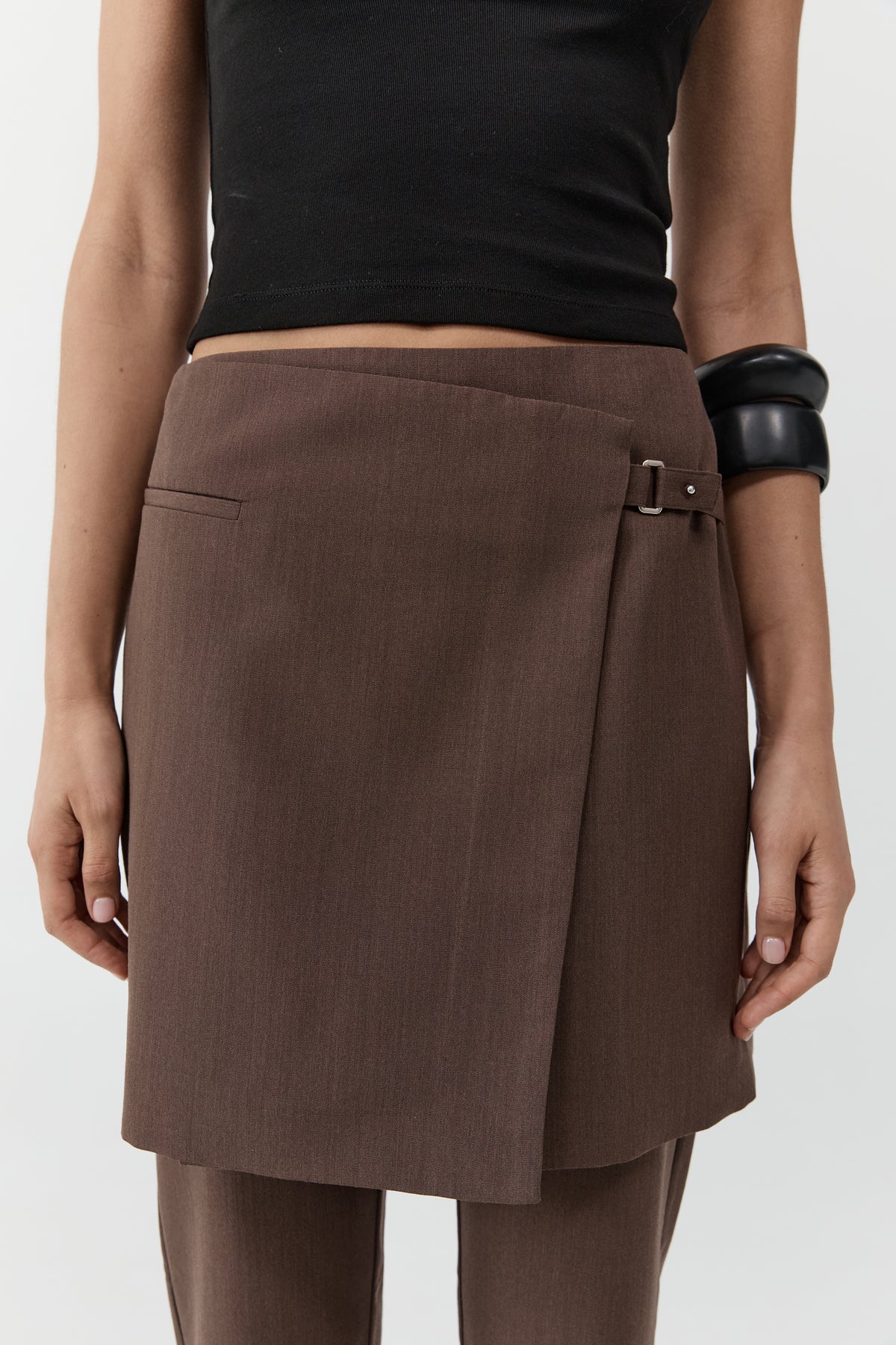 Silk Canvas Wrap Skirt - Mud
