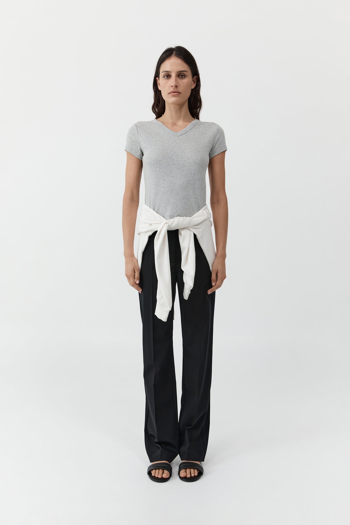 Organic Cotton V Neck Tee - Grey Marle