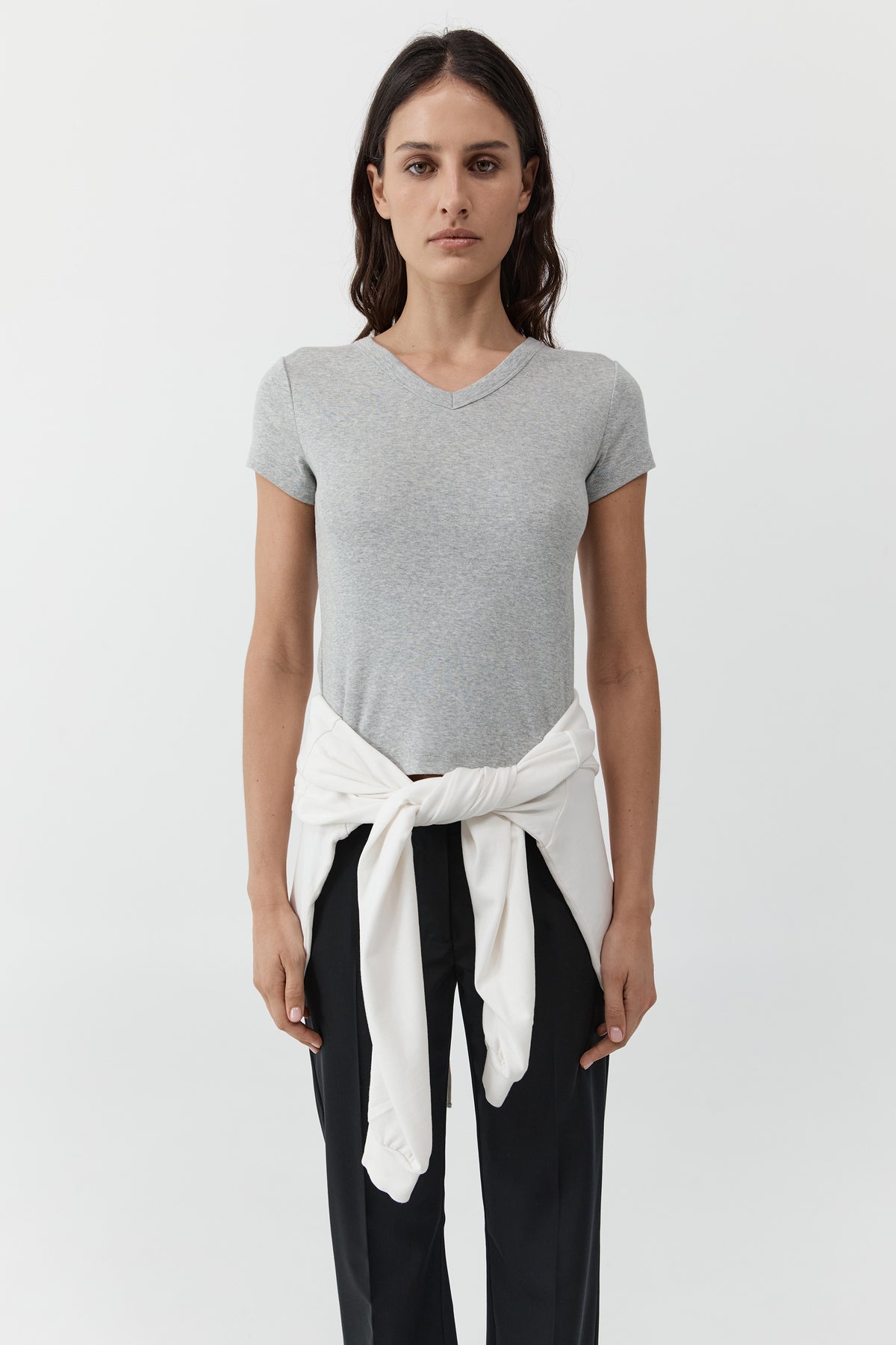 Organic Cotton V Neck Tee - Grey Marle
