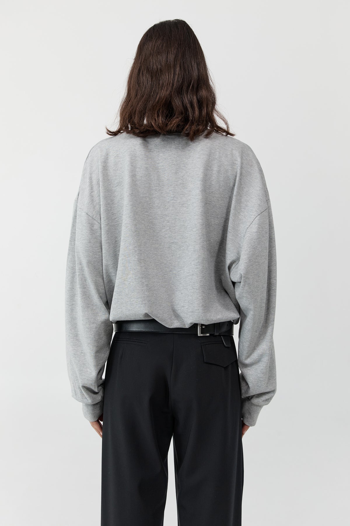 Drawstring Long Sleeve Top - Light Grey Marle