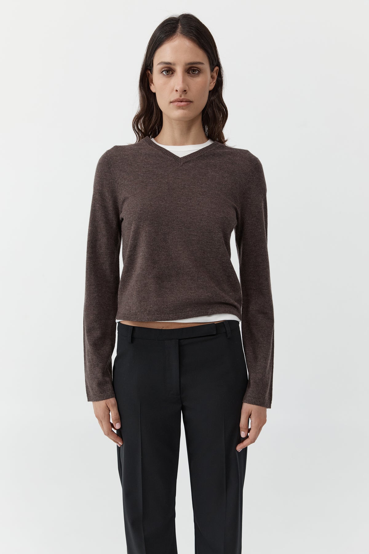 Fine Merino V Neck Sweater - Mulch