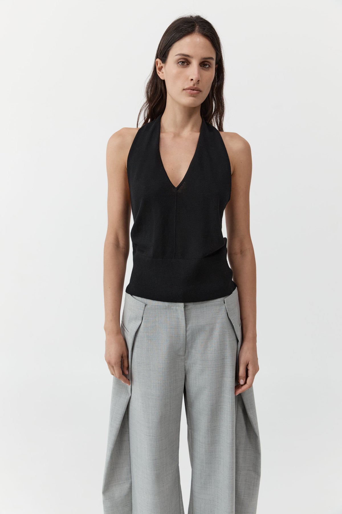 Fine Merino Halter Top - Black