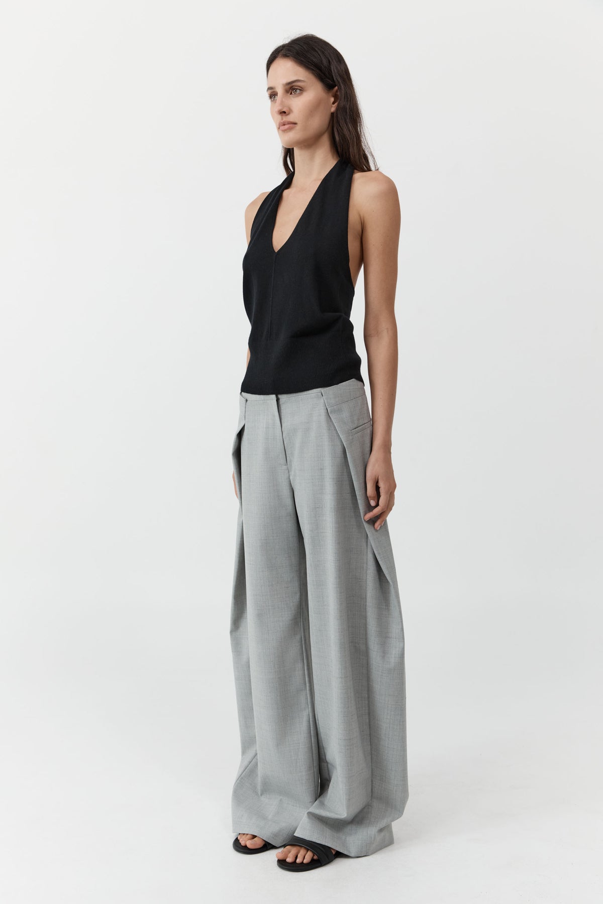 Fine Merino Halter Top - Black