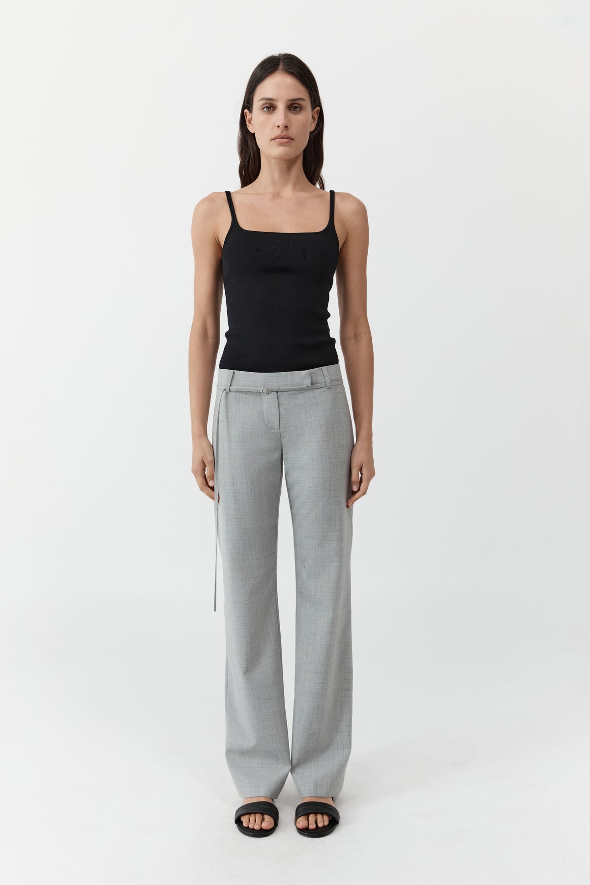 90s Belt Minimal Pants - Concrete