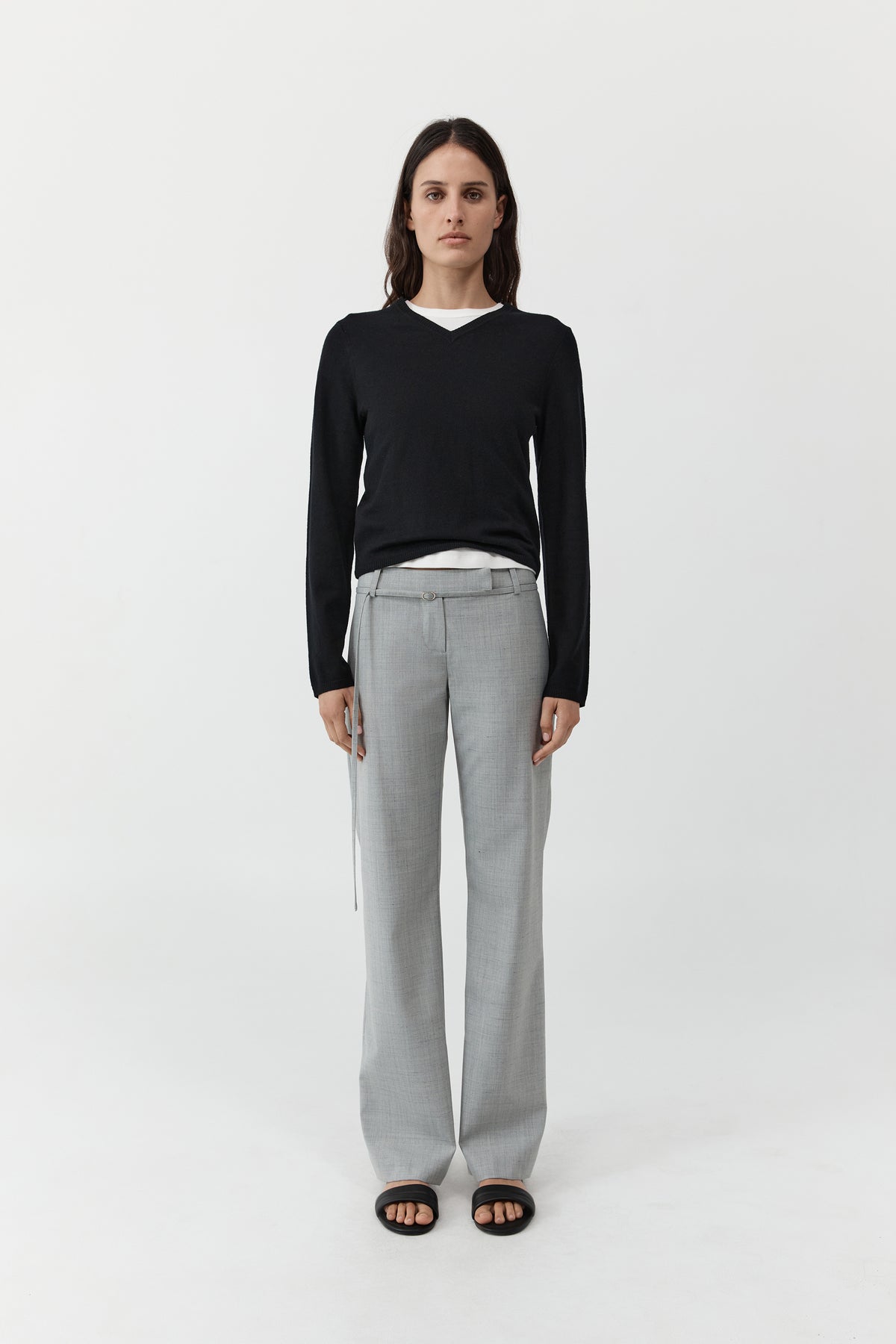 Fine Merino V Neck Sweater - Black