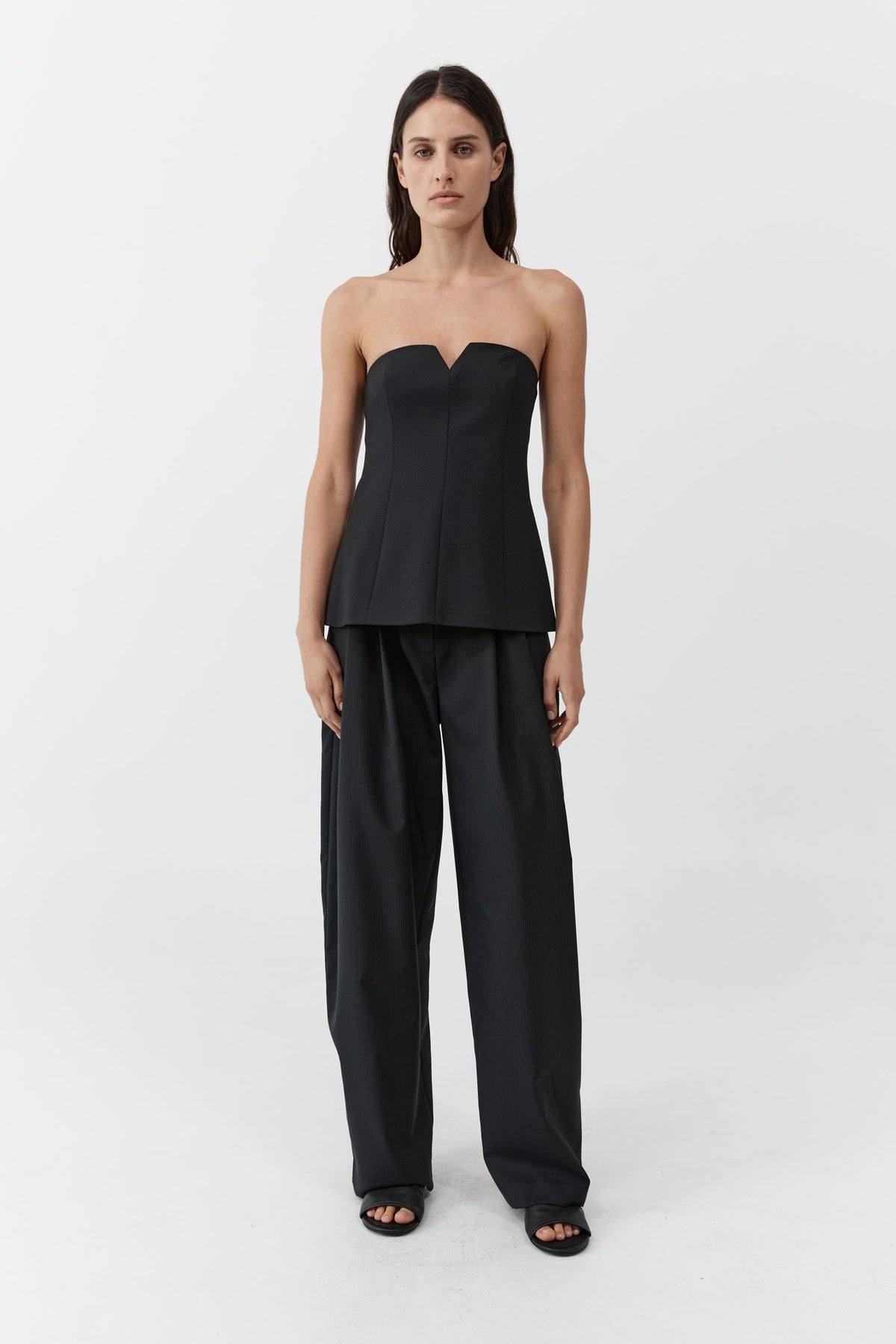 Wool Pinstripe Strapless Bodice - Fine Pinstripe