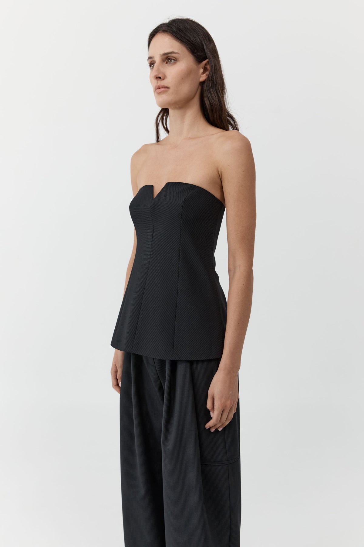 Wool Pinstripe Strapless Bodice - Fine Pinstripe