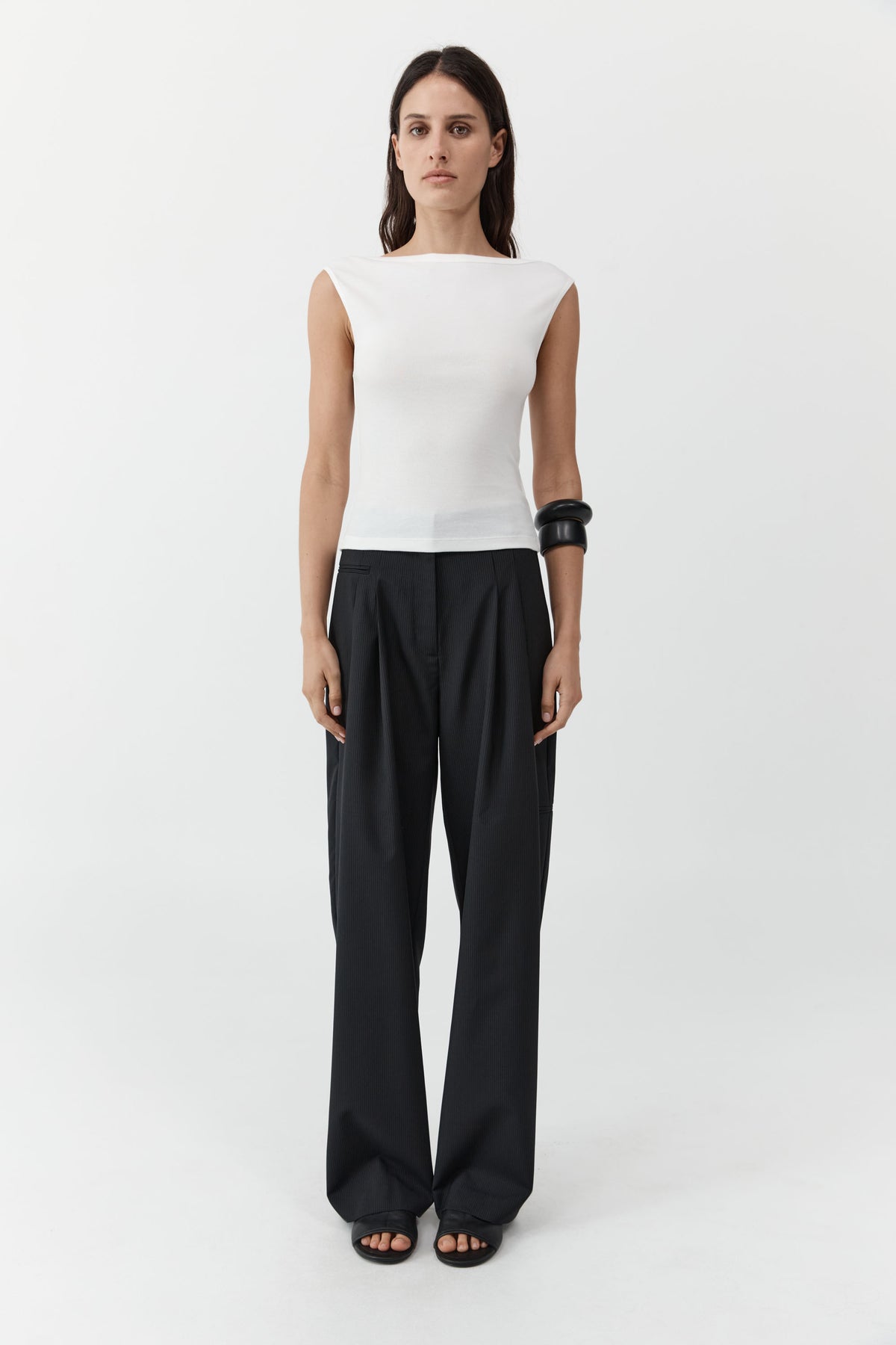 Wool Pinstripe Pocket Pants - Fine Pinstripe