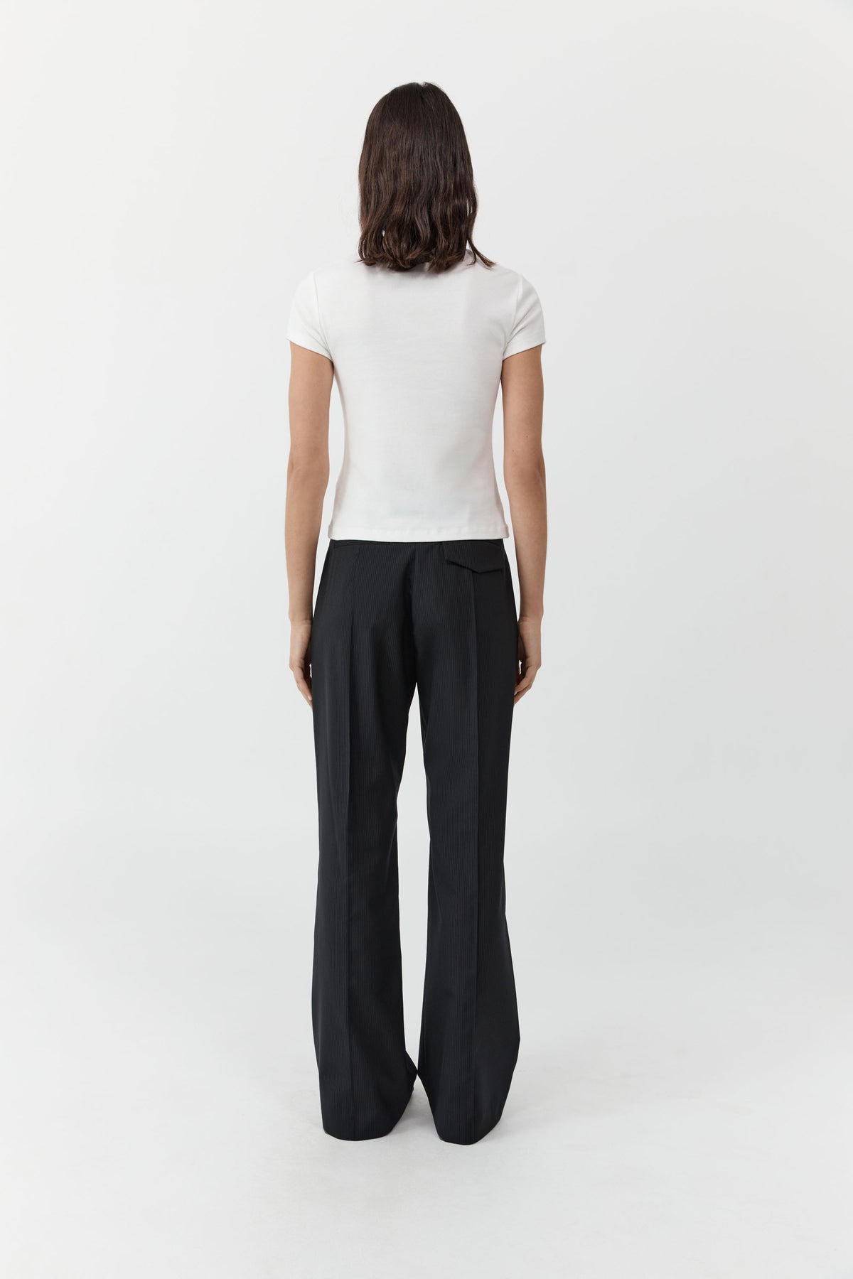 Wool Pinstripe Pintuck Pants - Fine Pinstripe