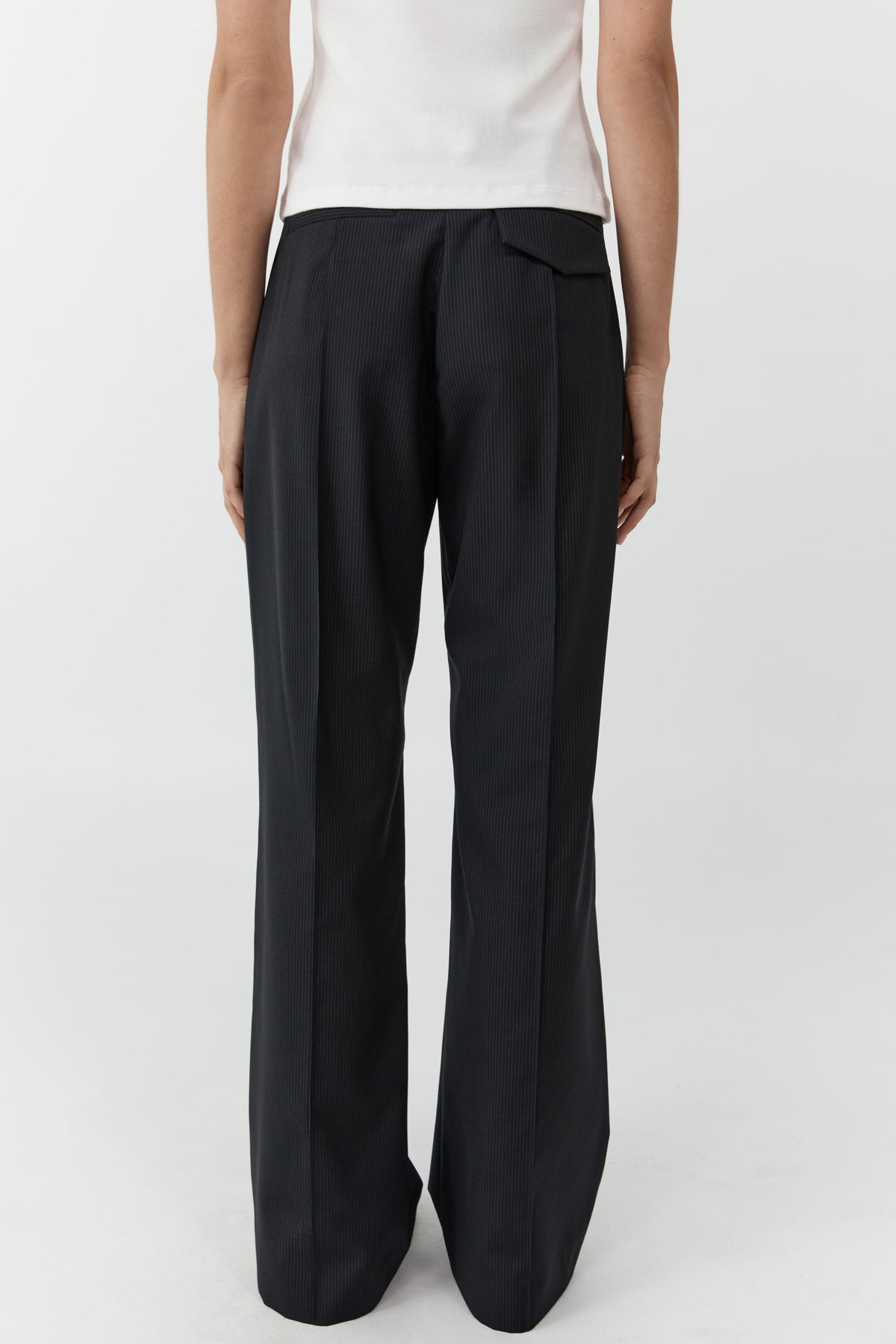 Wool Pinstripe Pintuck Pants - Fine Pinstripe