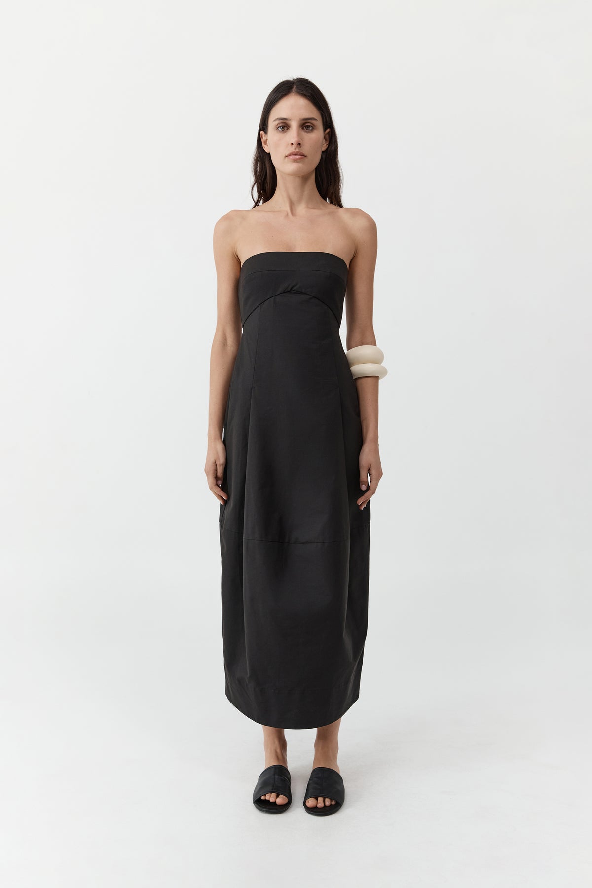 Canvas Pleat Cocoon Dress - Black