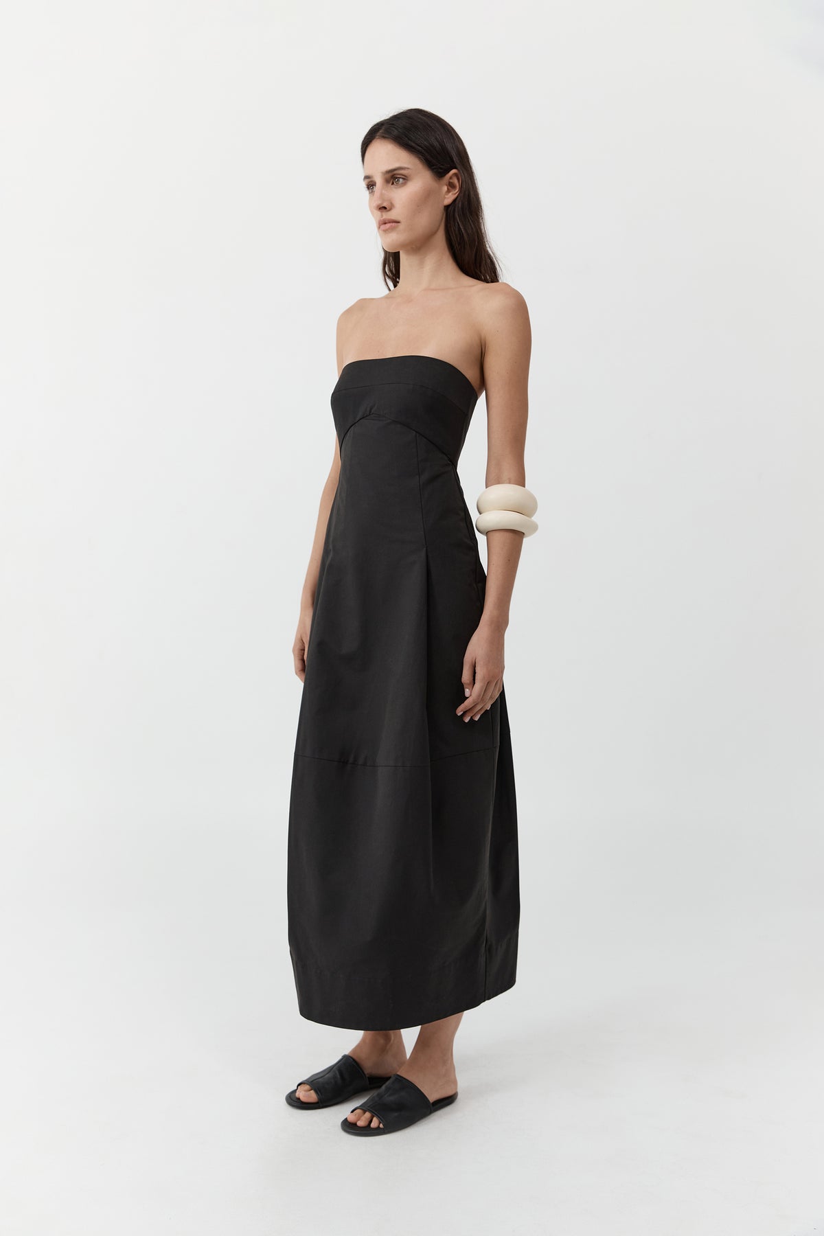 Canvas Pleat Cocoon Dress - Black