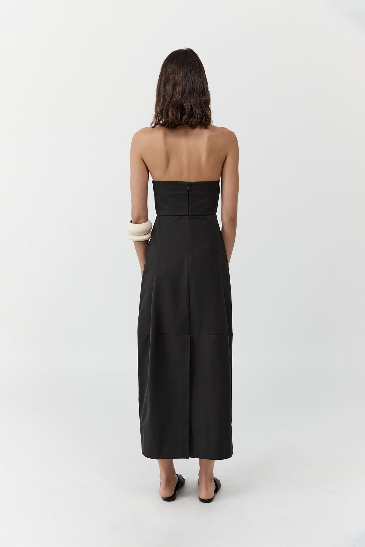 Canvas Pleat Cocoon Dress - Black