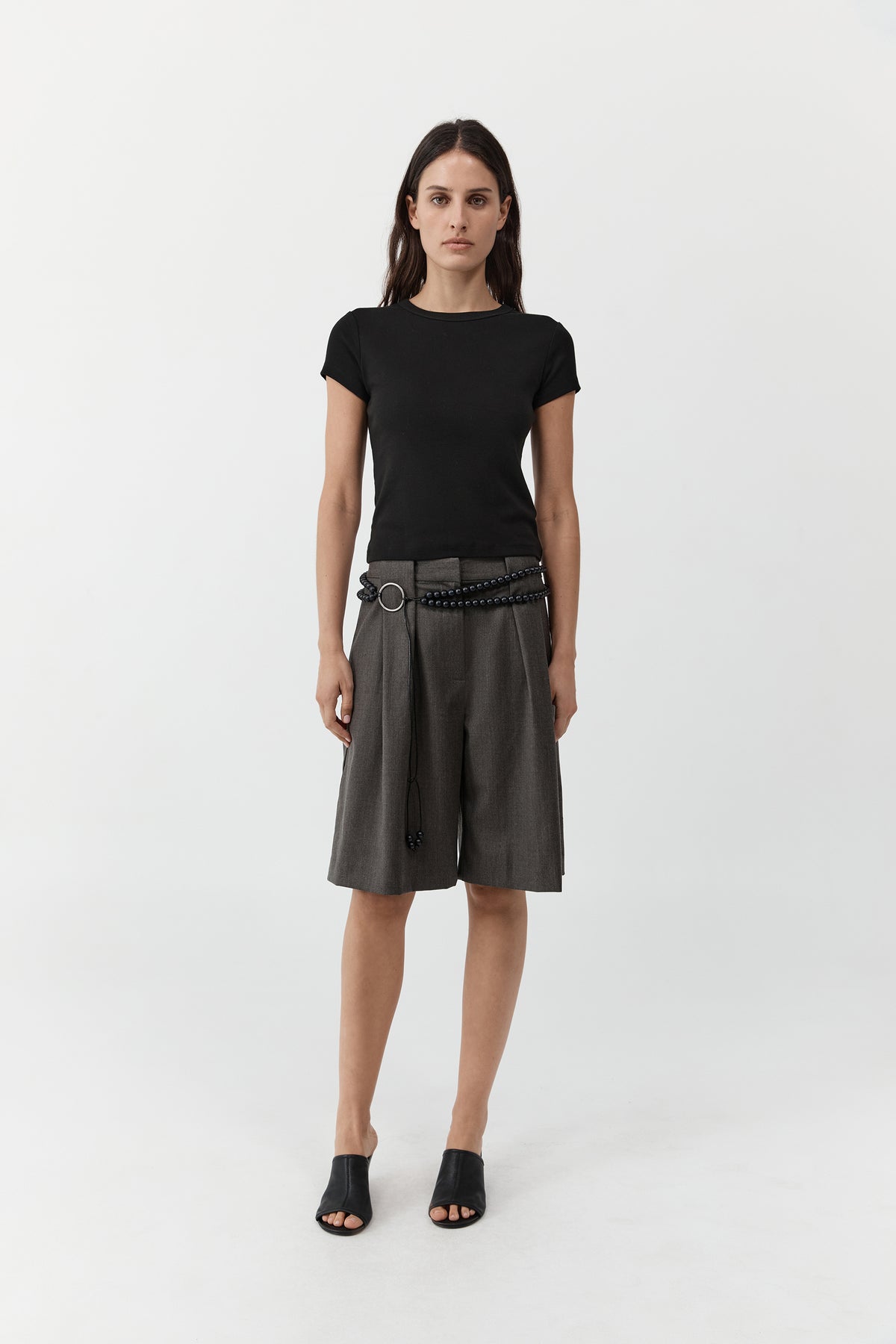 Wool Pleat Loop Shorts - Mulch