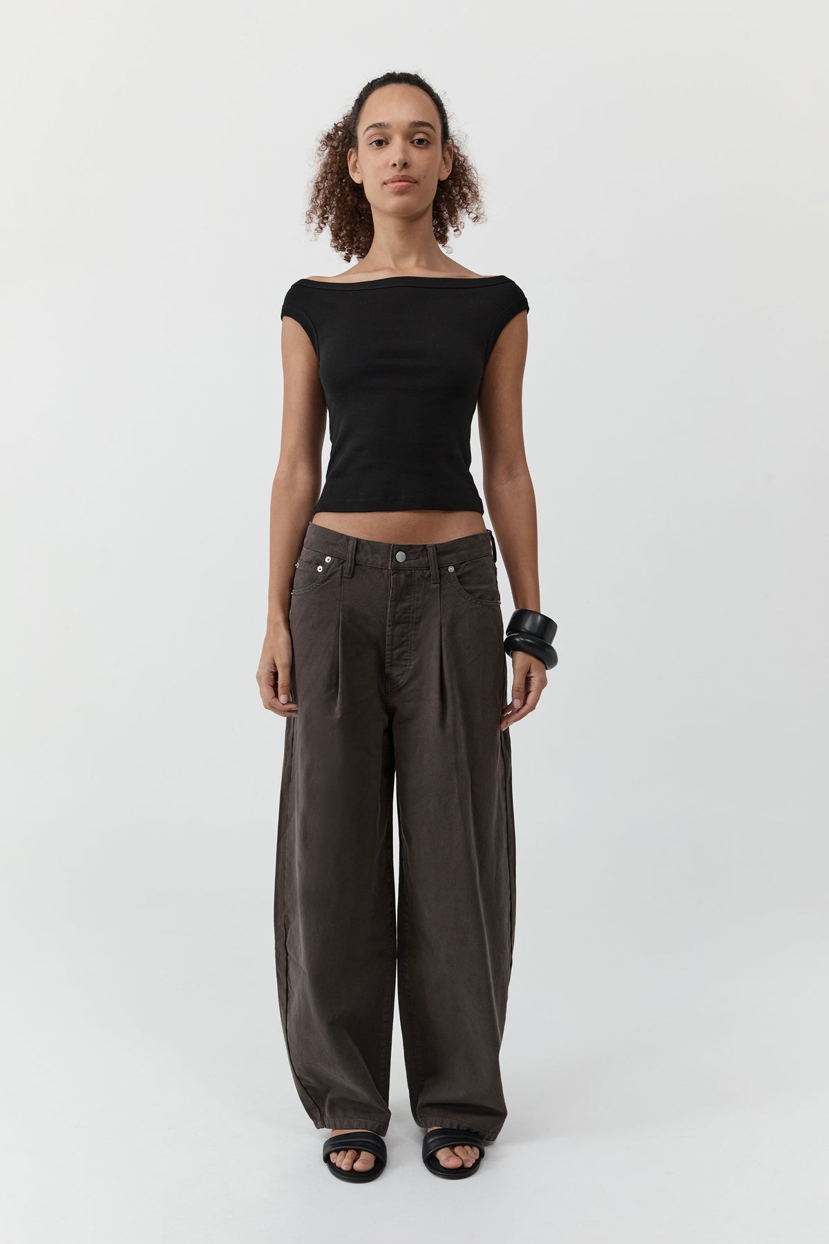 Canvas Mid Rise Barrel Jeans - Ash