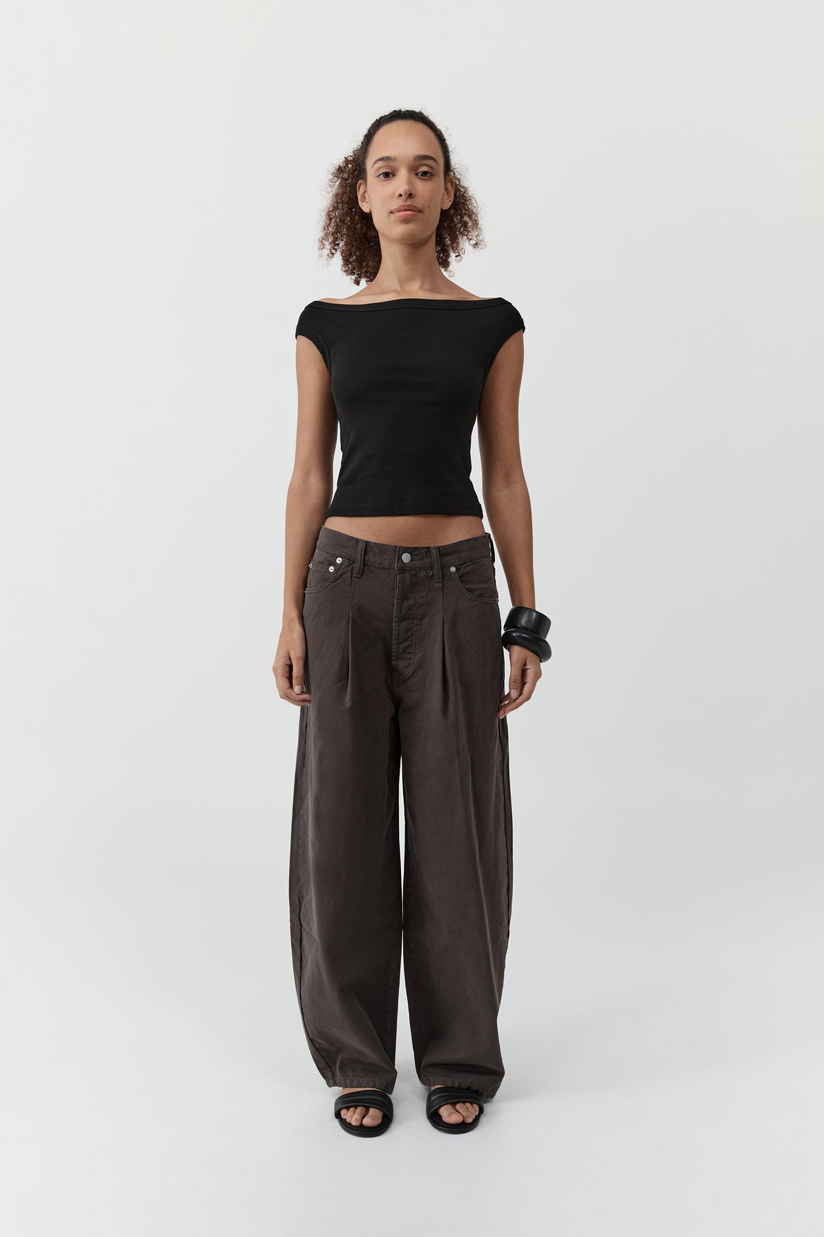 Canvas Mid Rise Barrel Jeans - Ash