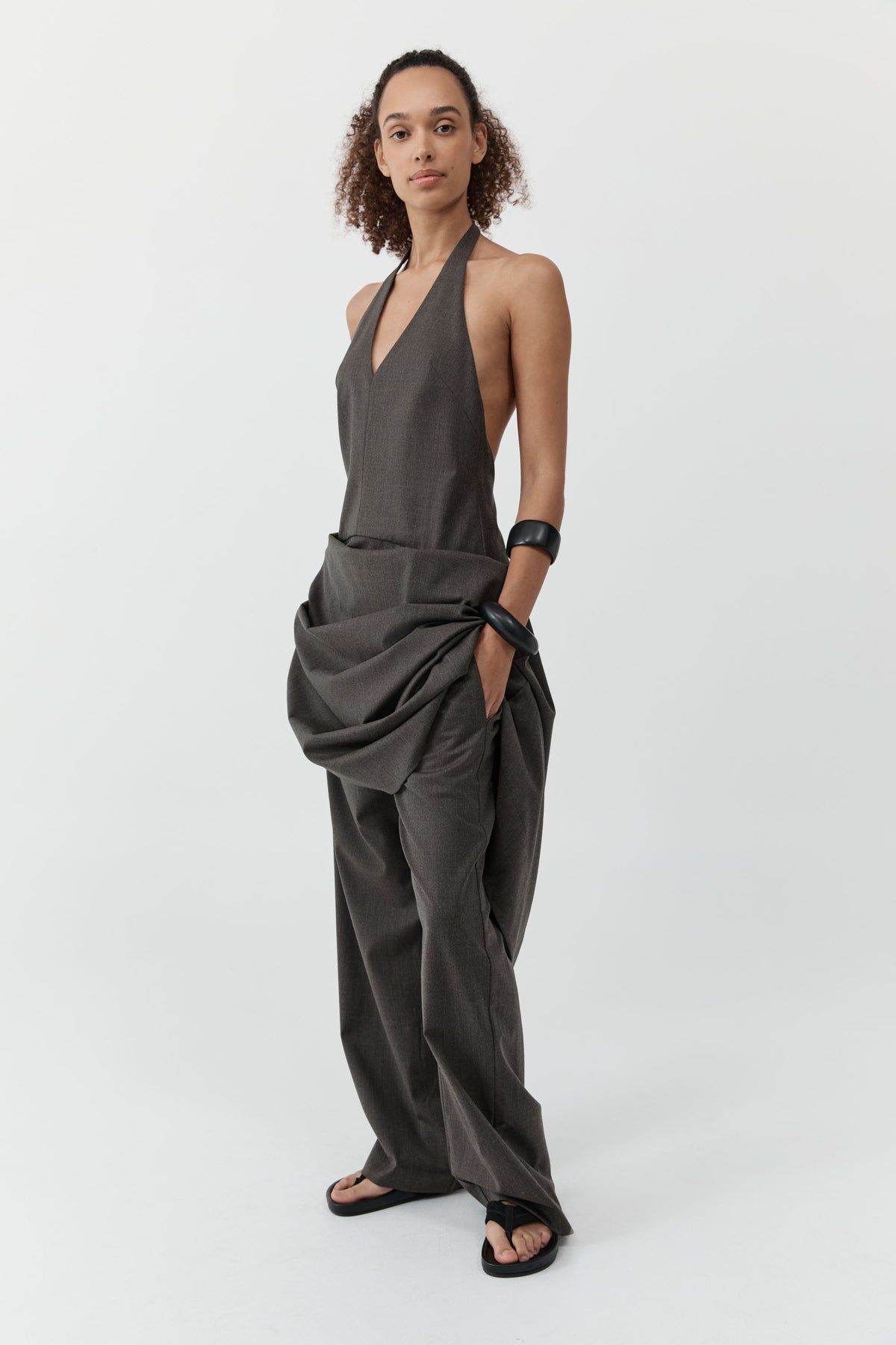 Wool Halter Plunge Dress - Mulch
