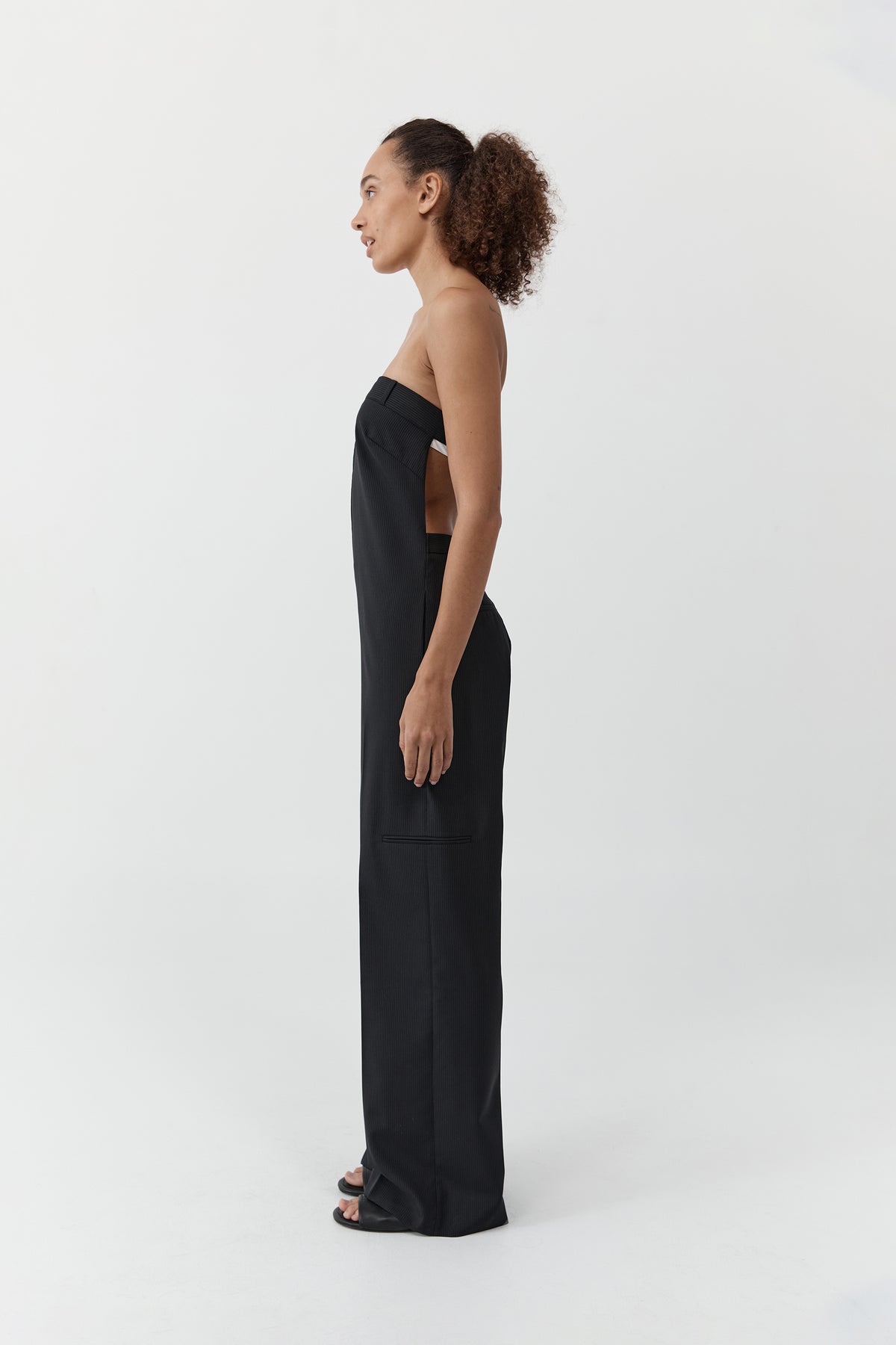 Wool Pinstripe Deconstructed Jumpsuit - Fine Pinstripe