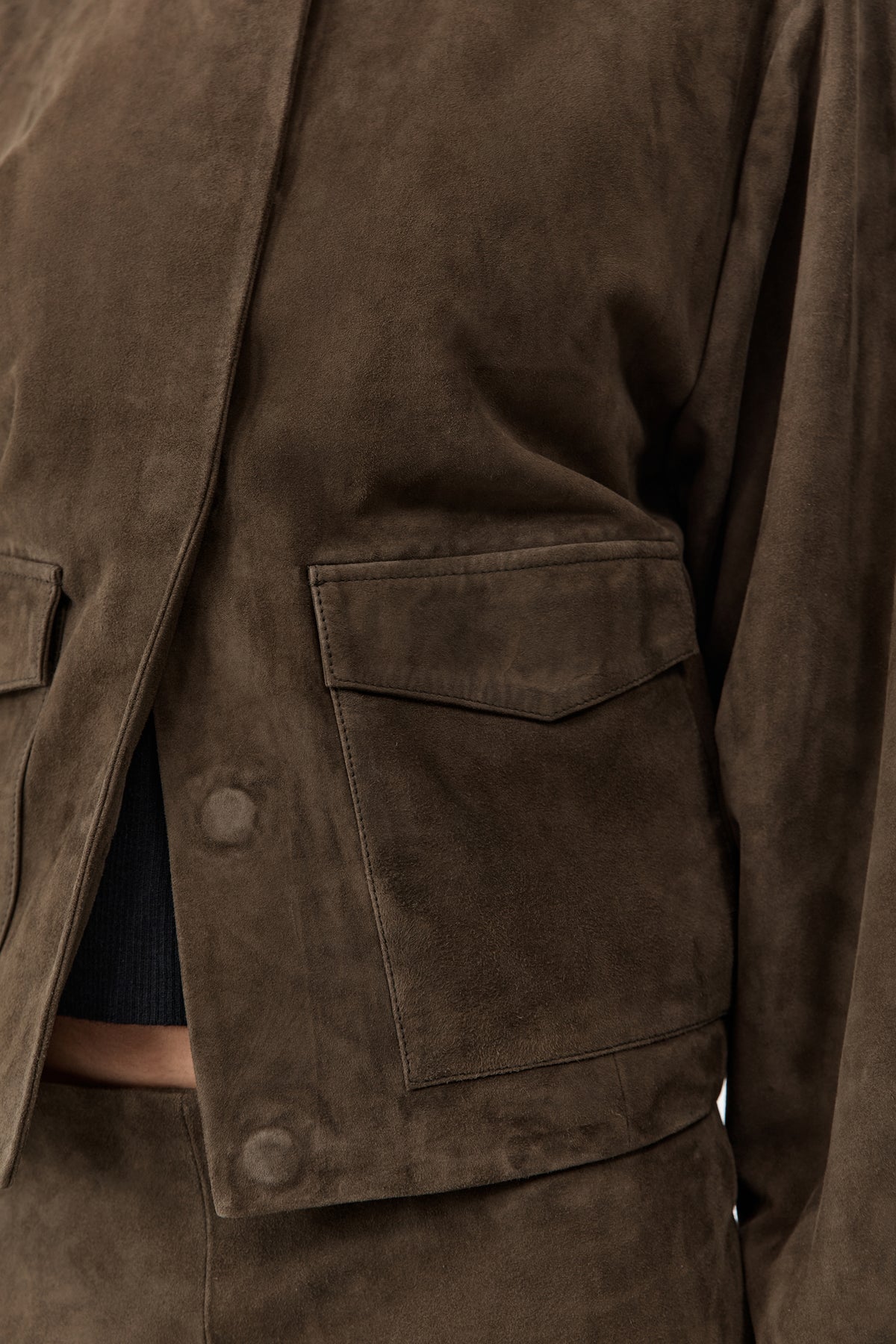 Suede Utility Cocoon Bomber - Khaki