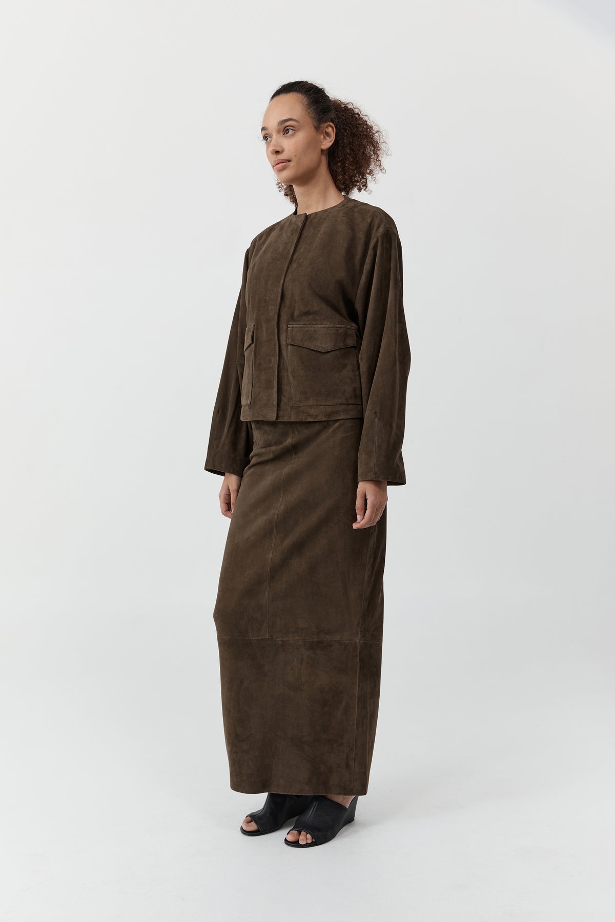 Suede Utility Cocoon Bomber - Khaki