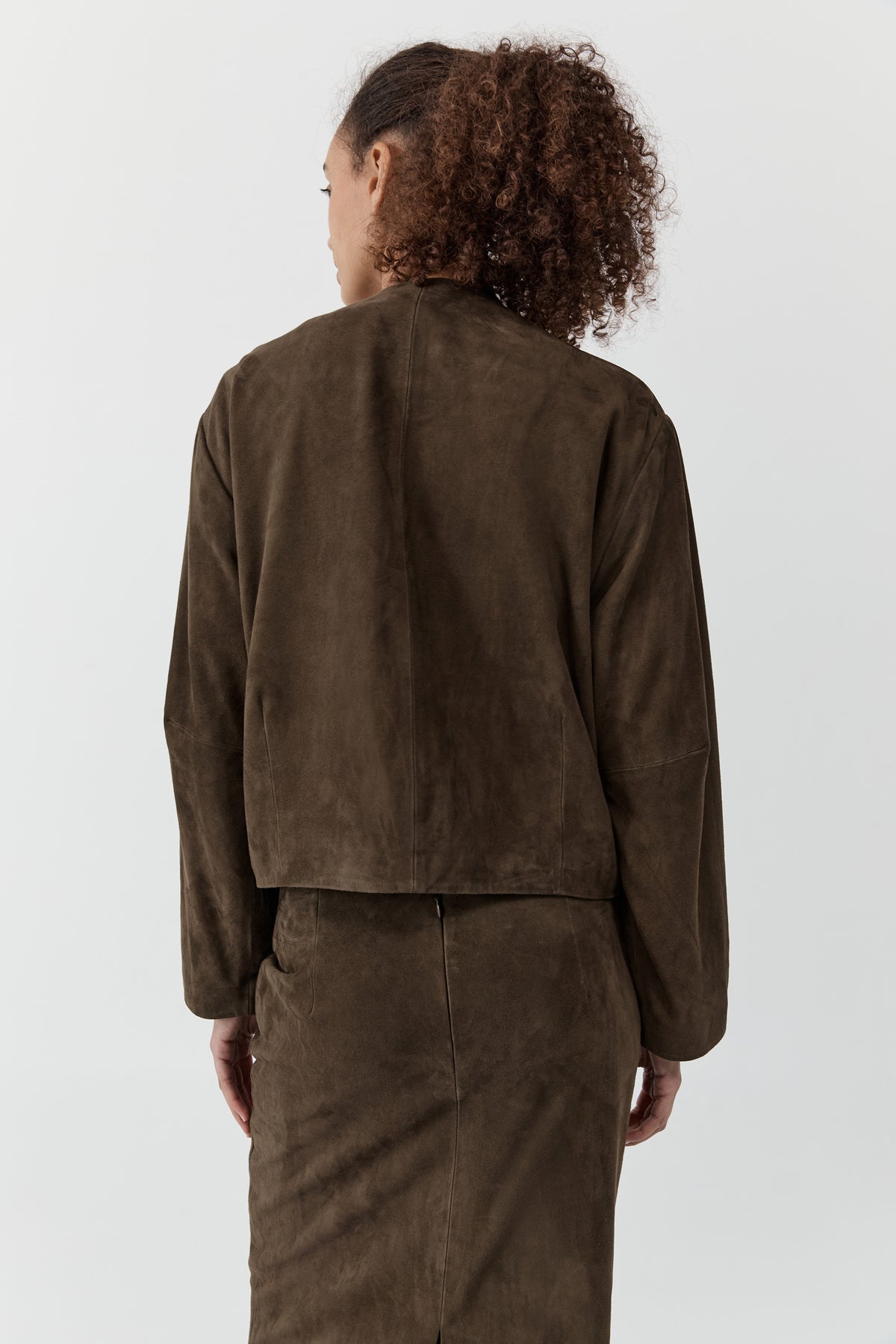 Suede Utility Cocoon Bomber - Khaki