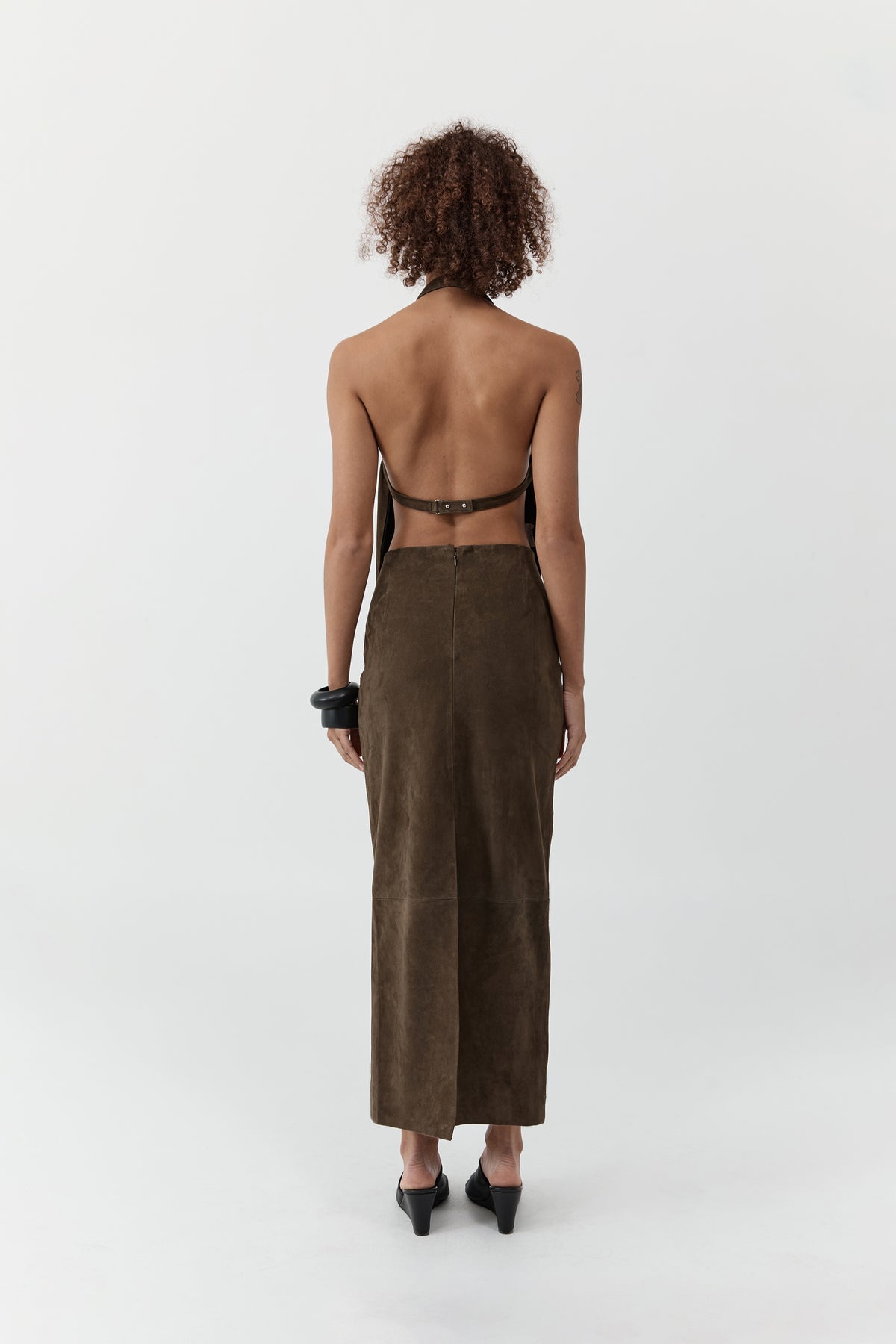 Suede Column Skirt - Khaki