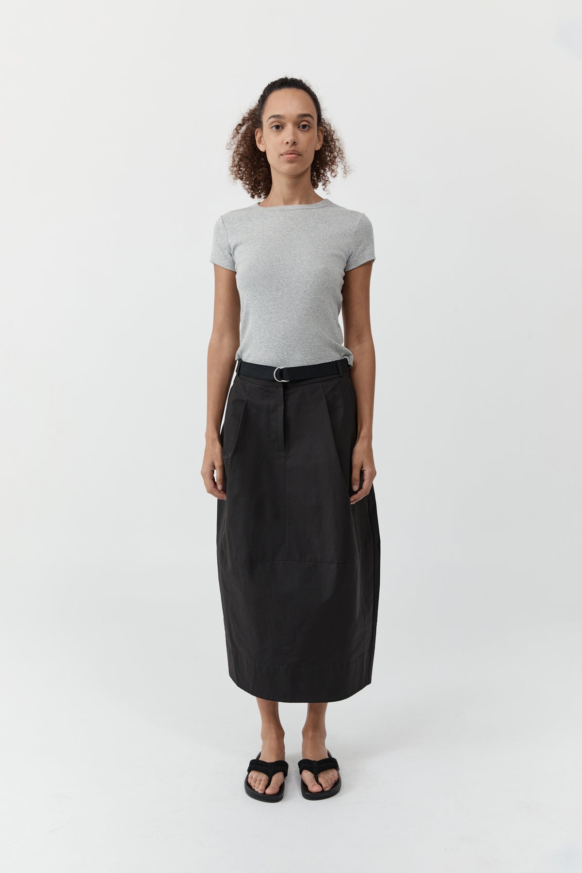 Canvas Pleat Cocoon Skirt - Black