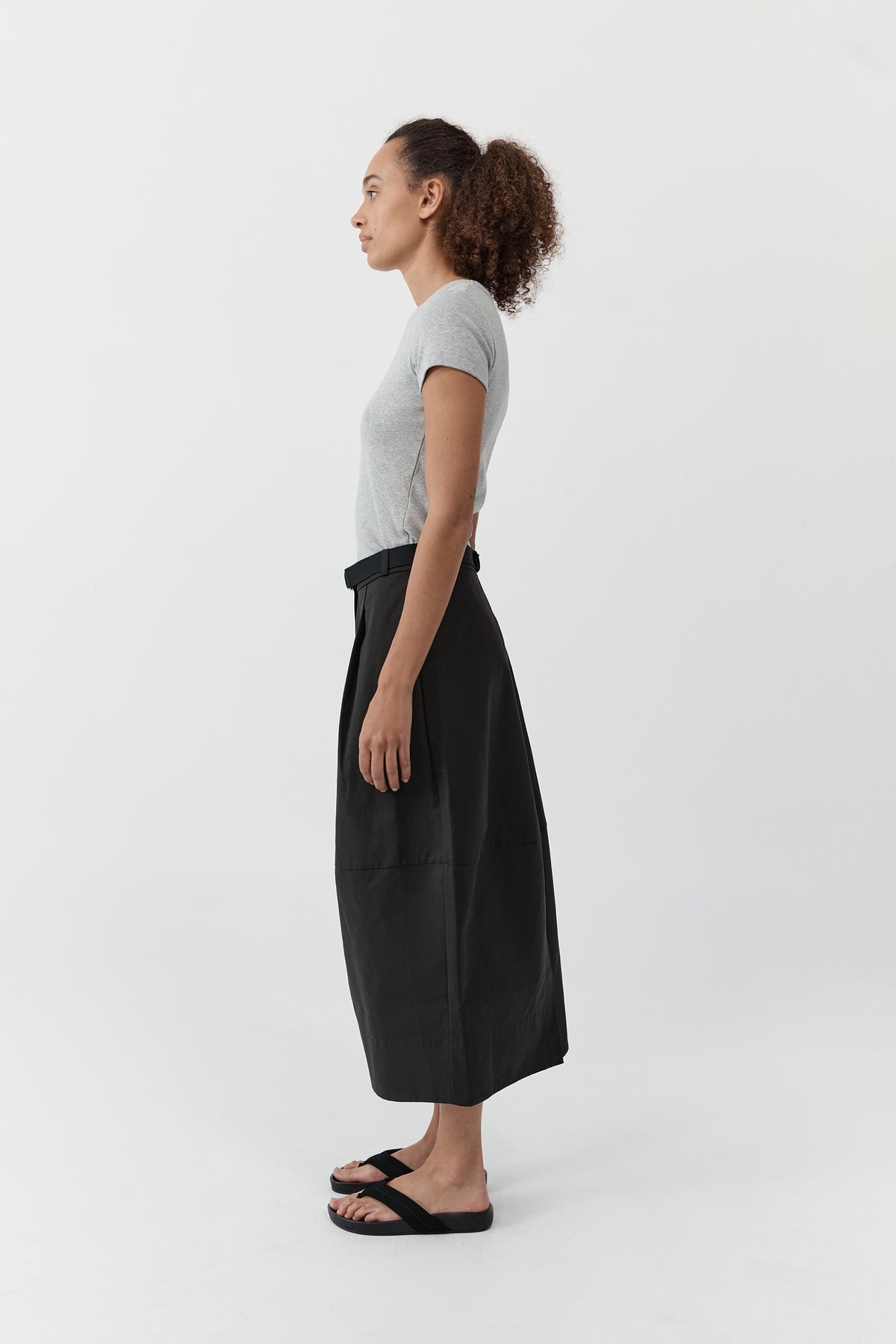 Canvas Pleat Cocoon Skirt - Black
