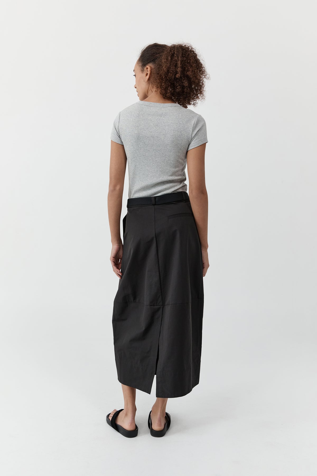 Canvas Pleat Cocoon Skirt - Black