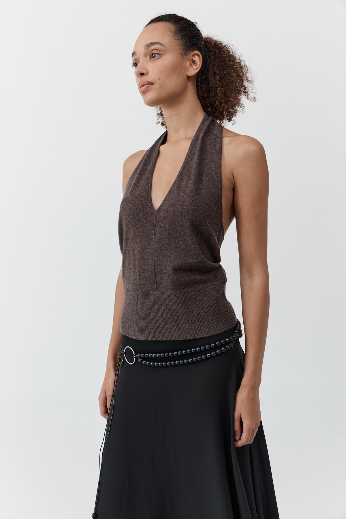 Fine Merino Halter Top - Mulch