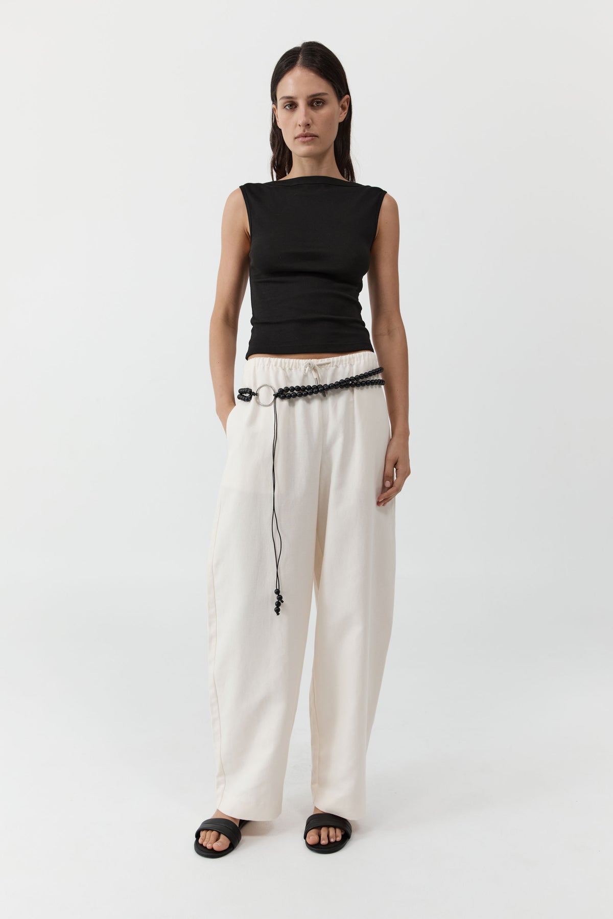 Fine Drawstring Relaxed Pants - Ivory