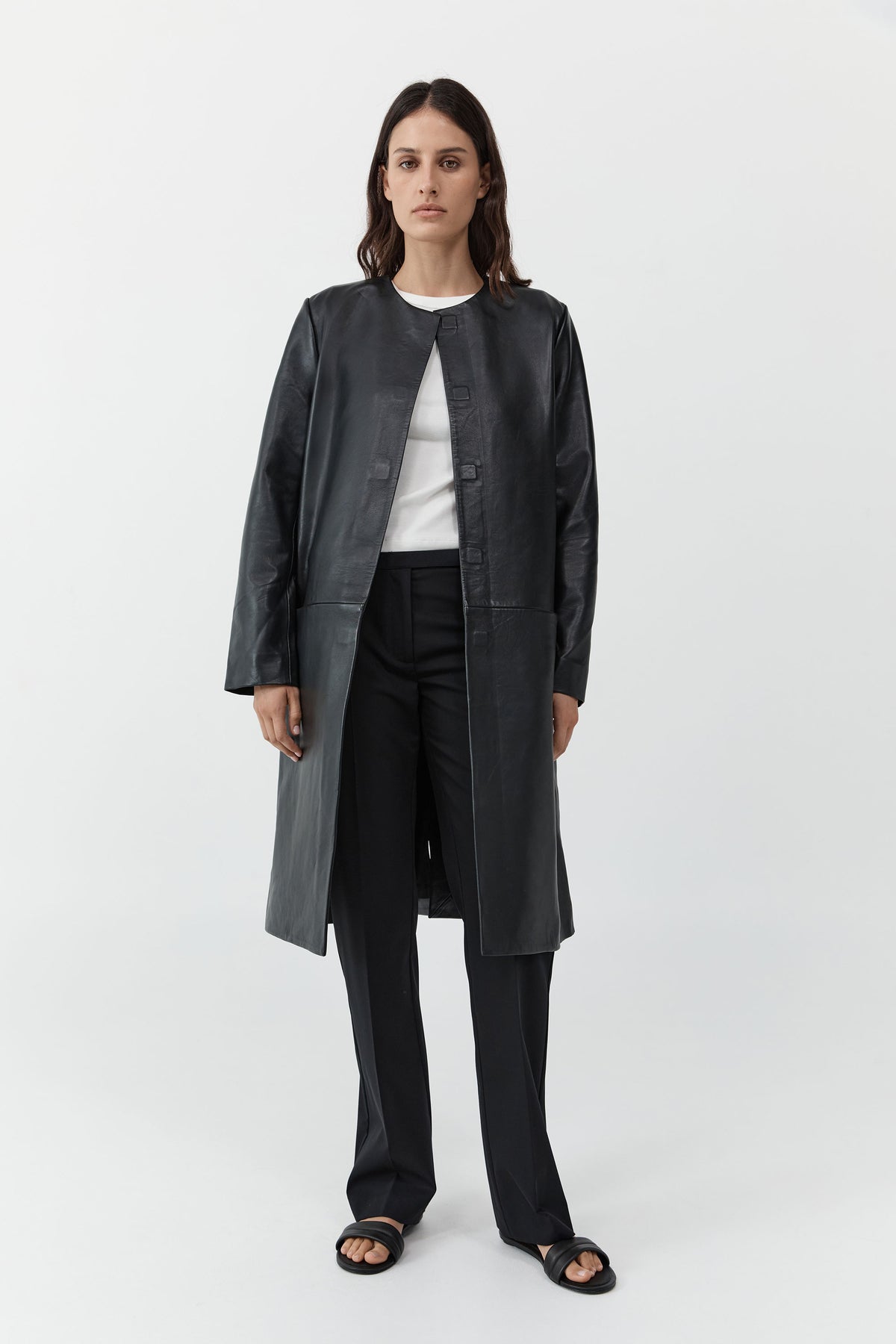 PRE-ORDER: Leather Minimal Coat - Black