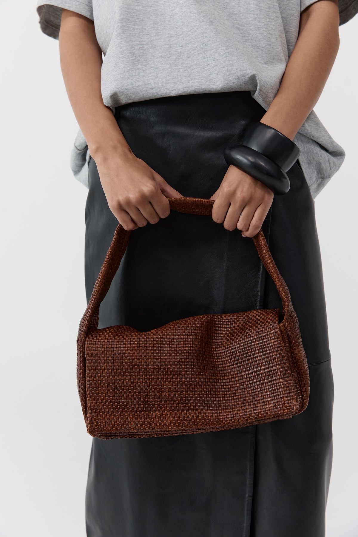 Woven Slim Satchel - Chestnut