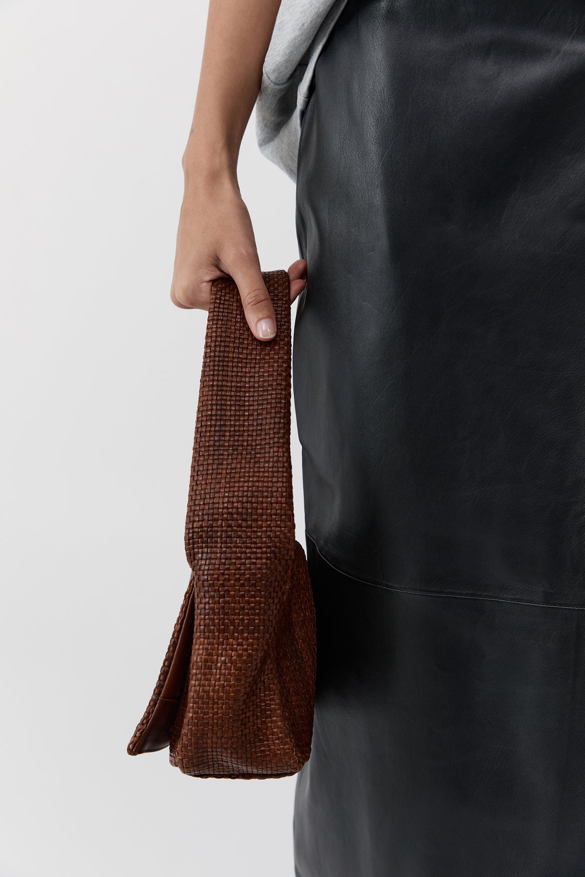 Woven Slim Satchel - Chestnut