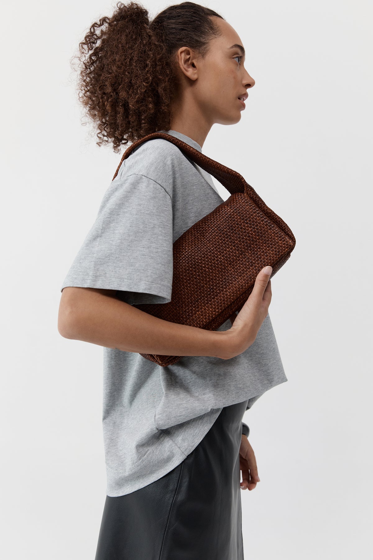 Woven Slim Satchel - Chestnut