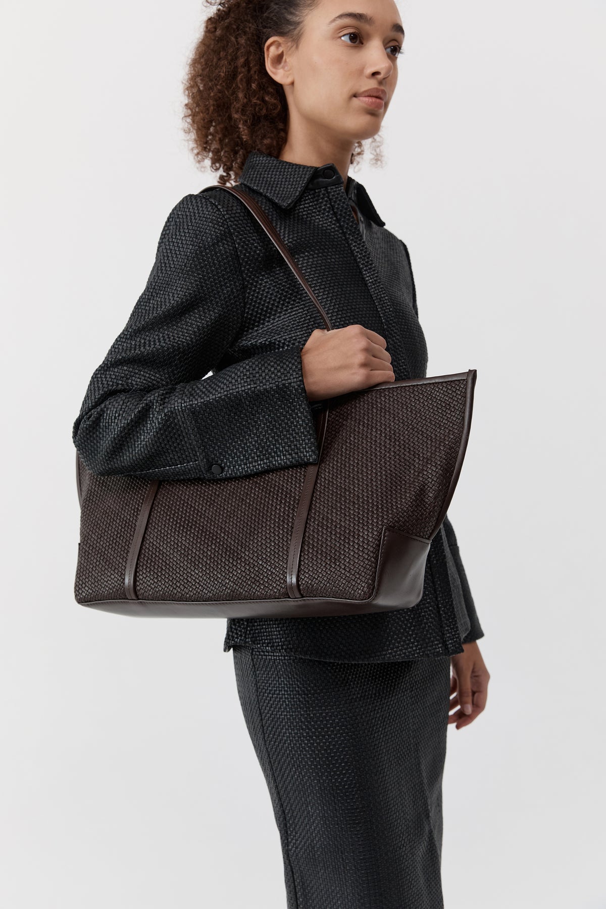 Woven Bateau Tote - Coffee