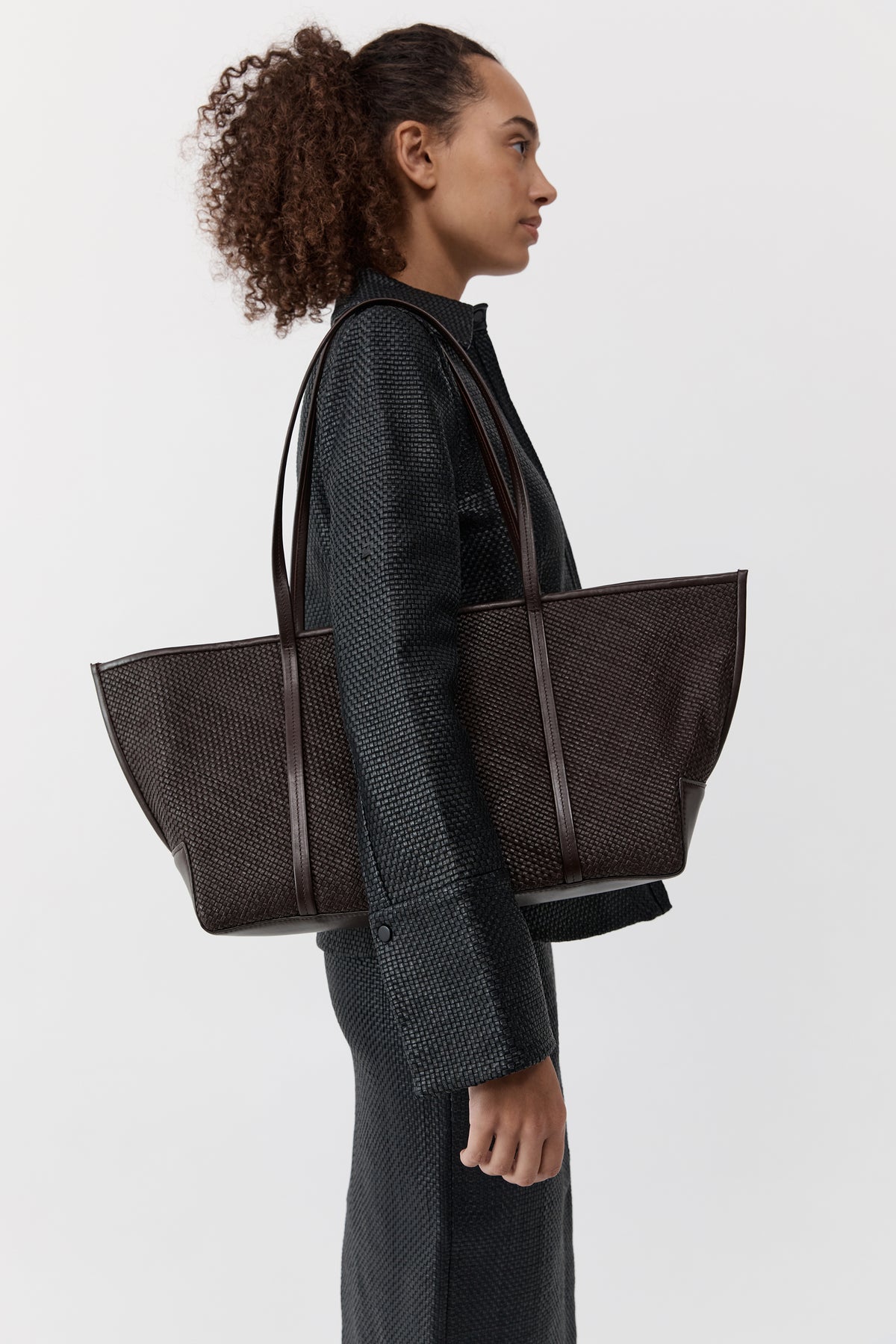 Woven Bateau Tote - Coffee