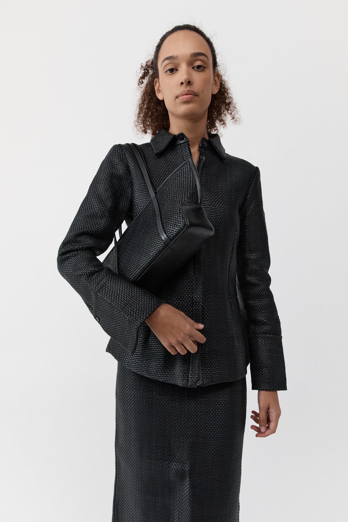 Woven Slim Bateau Tote - Black