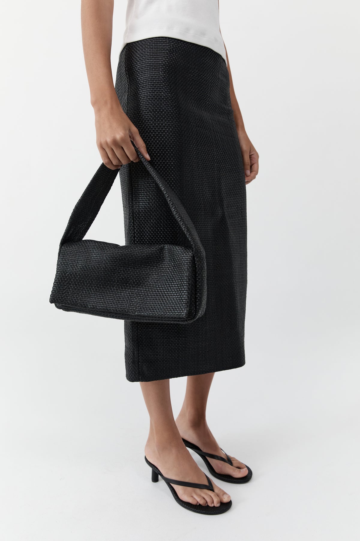 Woven Slim Satchel - Black