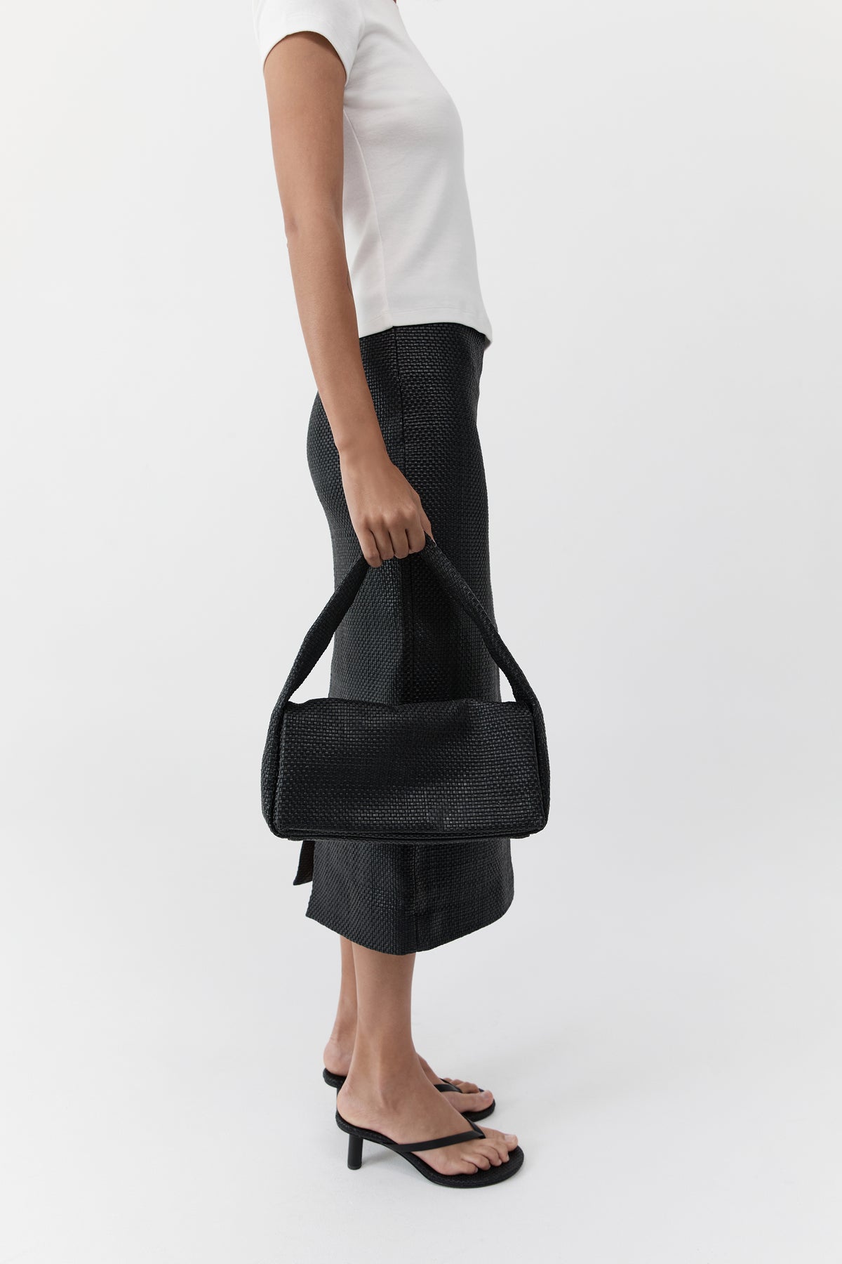 Woven Slim Satchel - Black