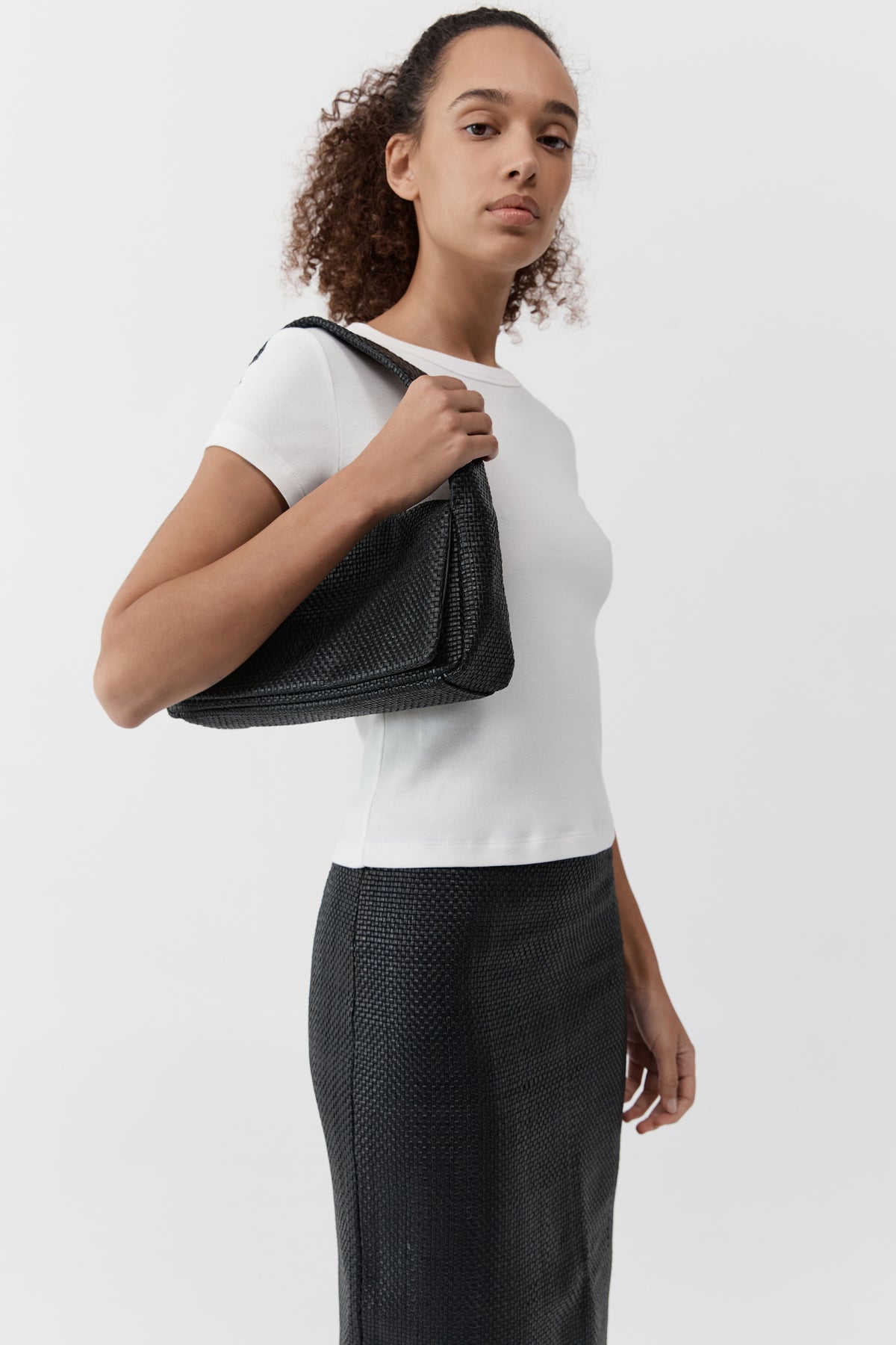 Woven Slim Satchel - Black