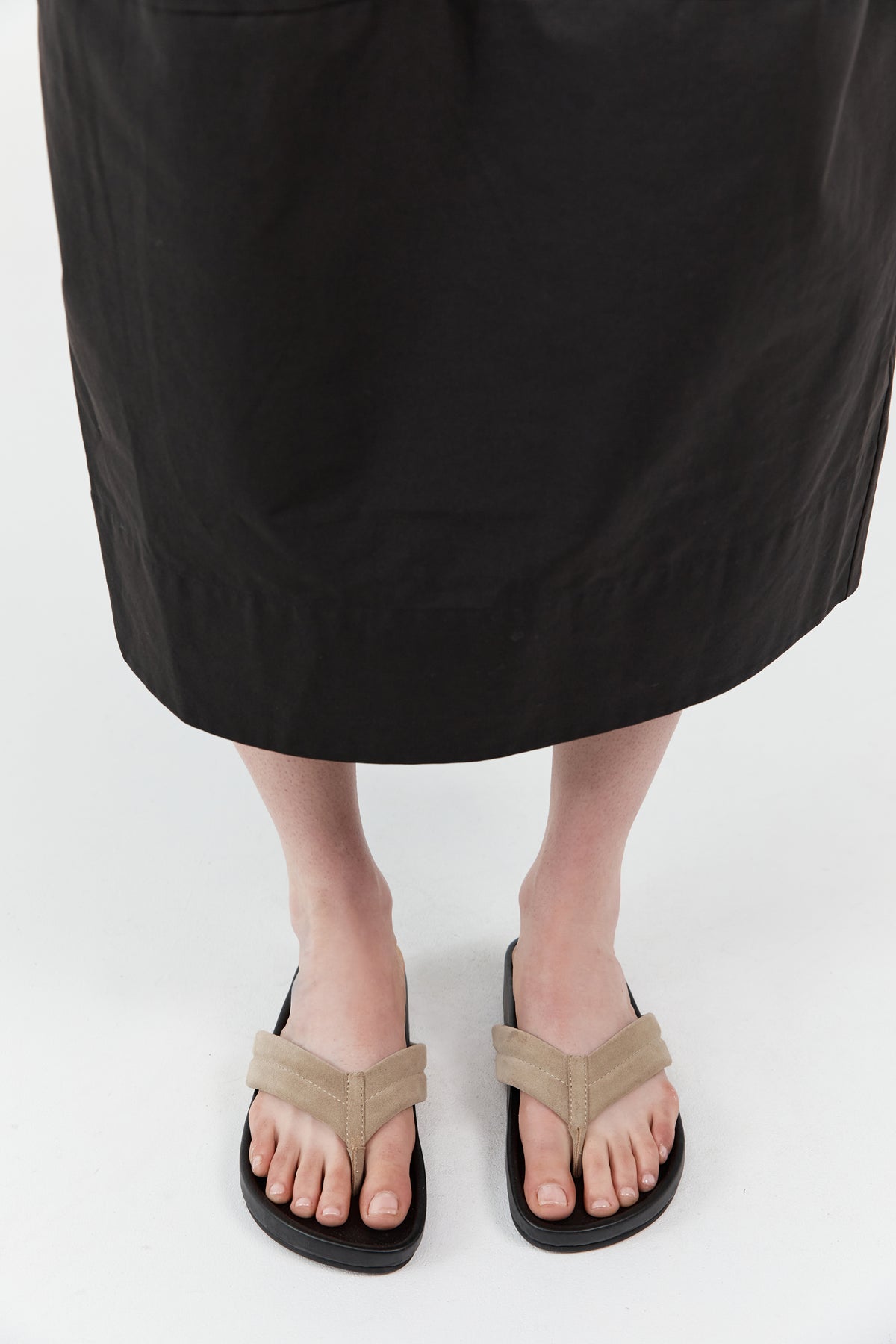 Suede Stitch Detail Thong Slide - Rock